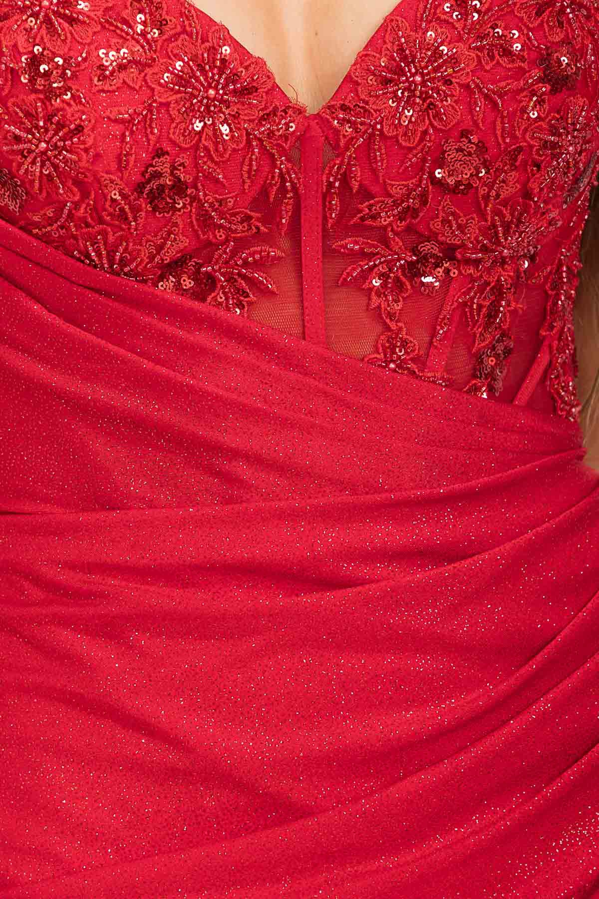 PRIA Lace & Applique Shimmer Corset Prom & Formal Dress