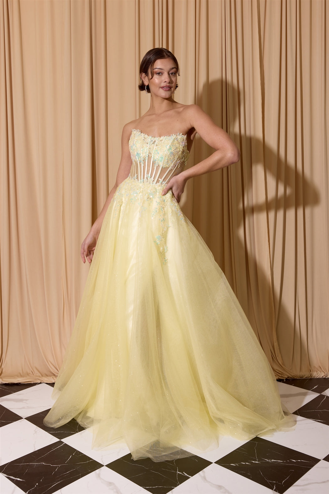 PRESILA Strapless Floral Print A-Line Prom & Formal Dress