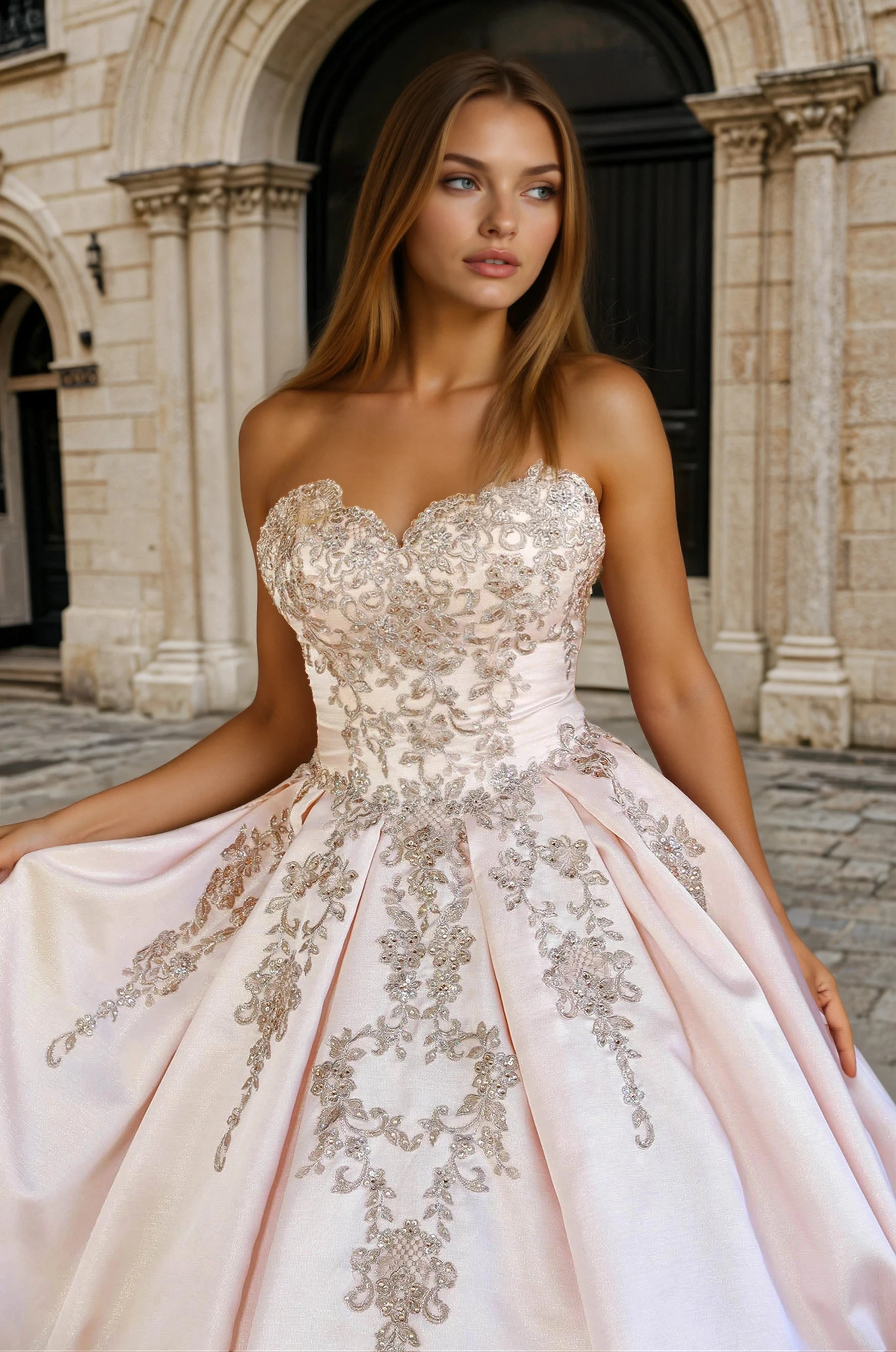 CANETINA Lace Strap Quinceanera Ball Gown Formal Dress
