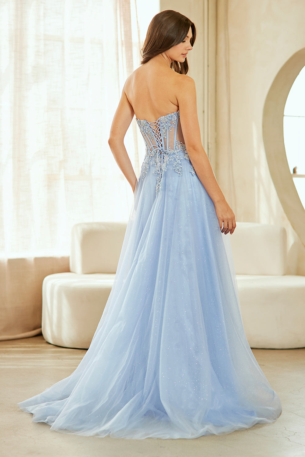 CATHRYN 3D Applique Corset Glitter Tulle A-Line Prom & Formal Dress