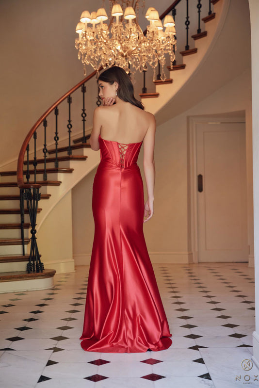 VALERA Strapless Shiny Boned Corset Lace Up Back Prom & Formal Dress