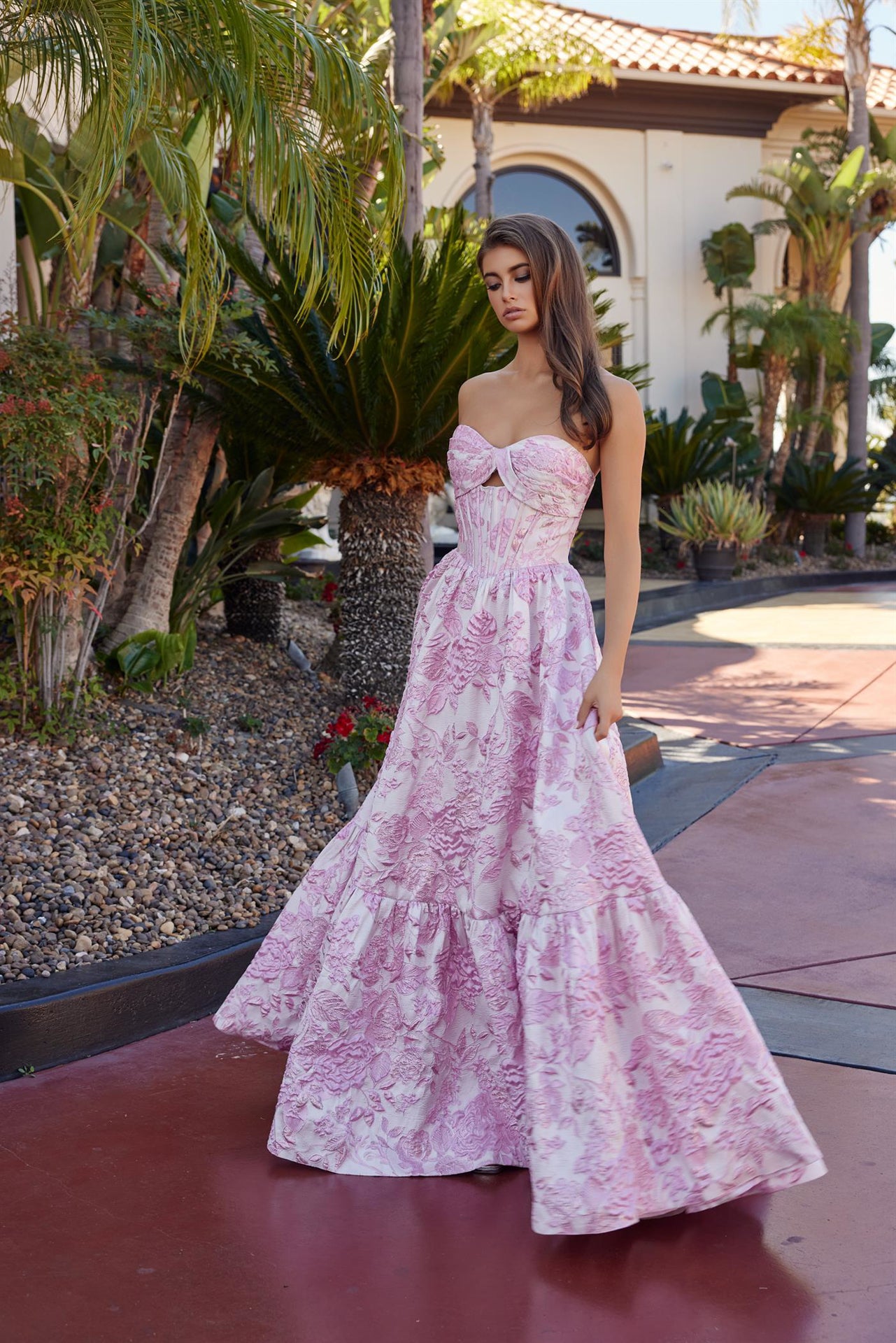 ANJANA Jacquard Semi-Sweetheart Boned Waist Ballgown Prom & School Formal Dress