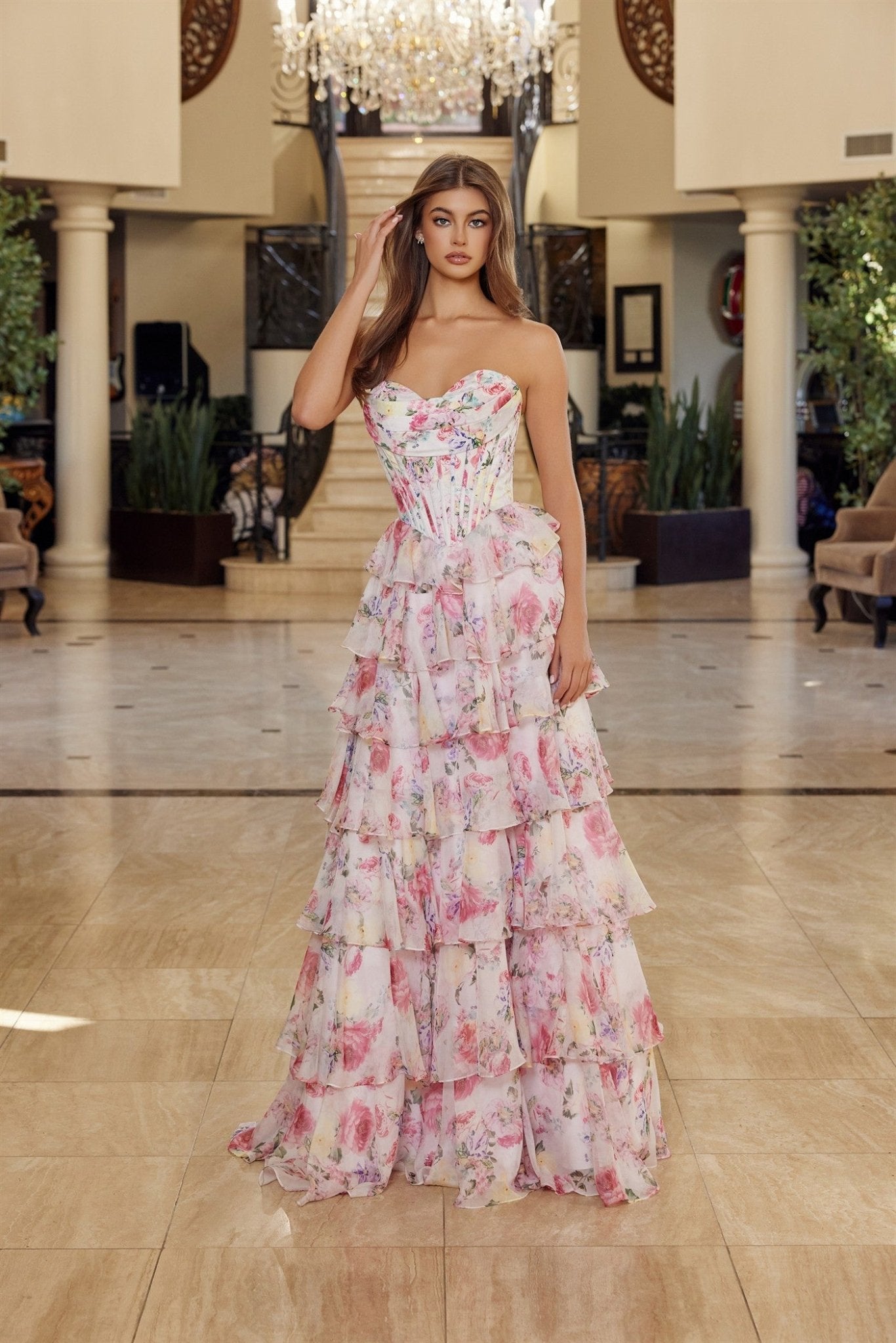 ROSITIA Floral Print Sweetheart Boned Waist A - Line Gown Prom & School Formal Dress in Australia | One Honey Boutique