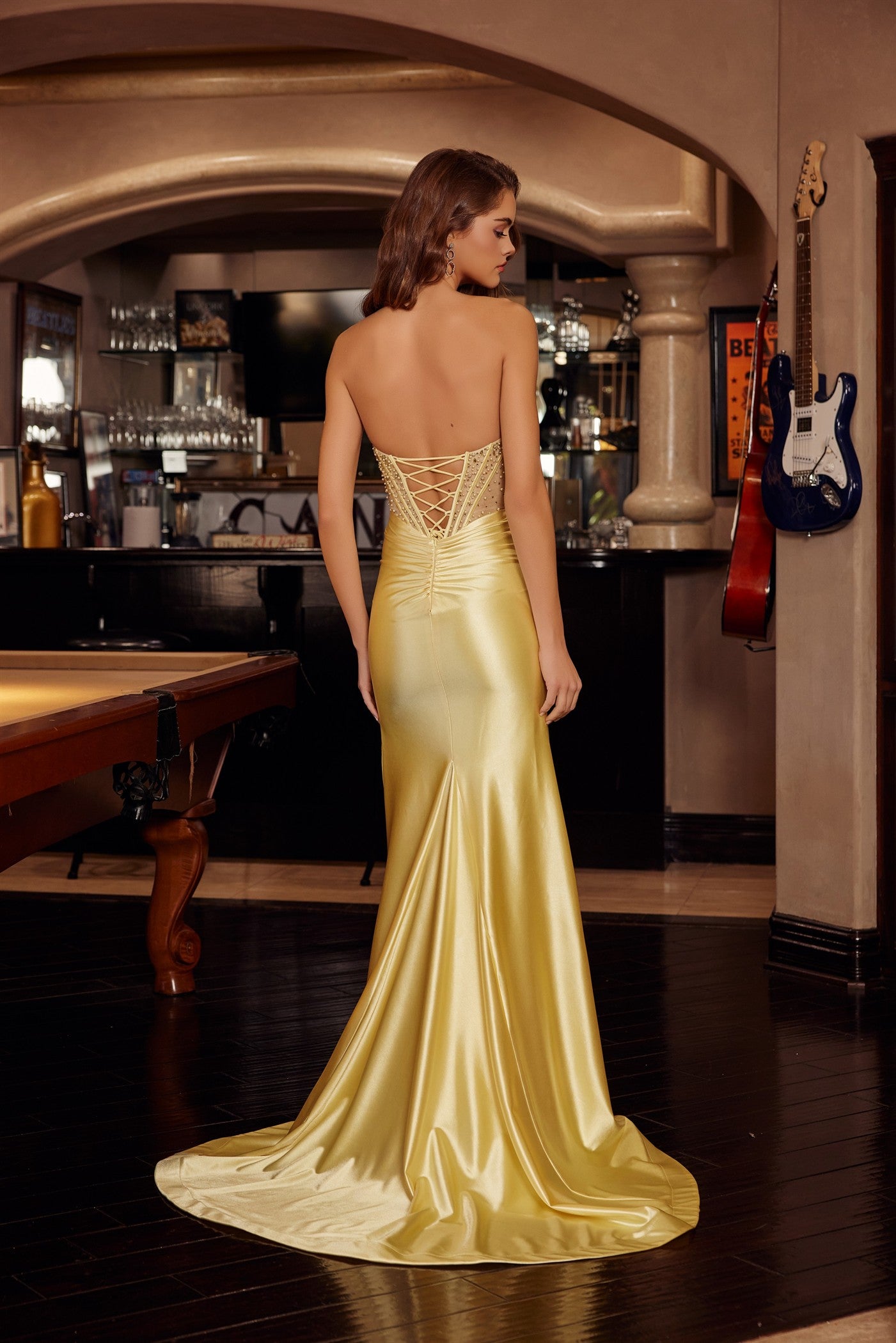 PHOENIXX Embellished Satin Illusion Prom & Formal Dress