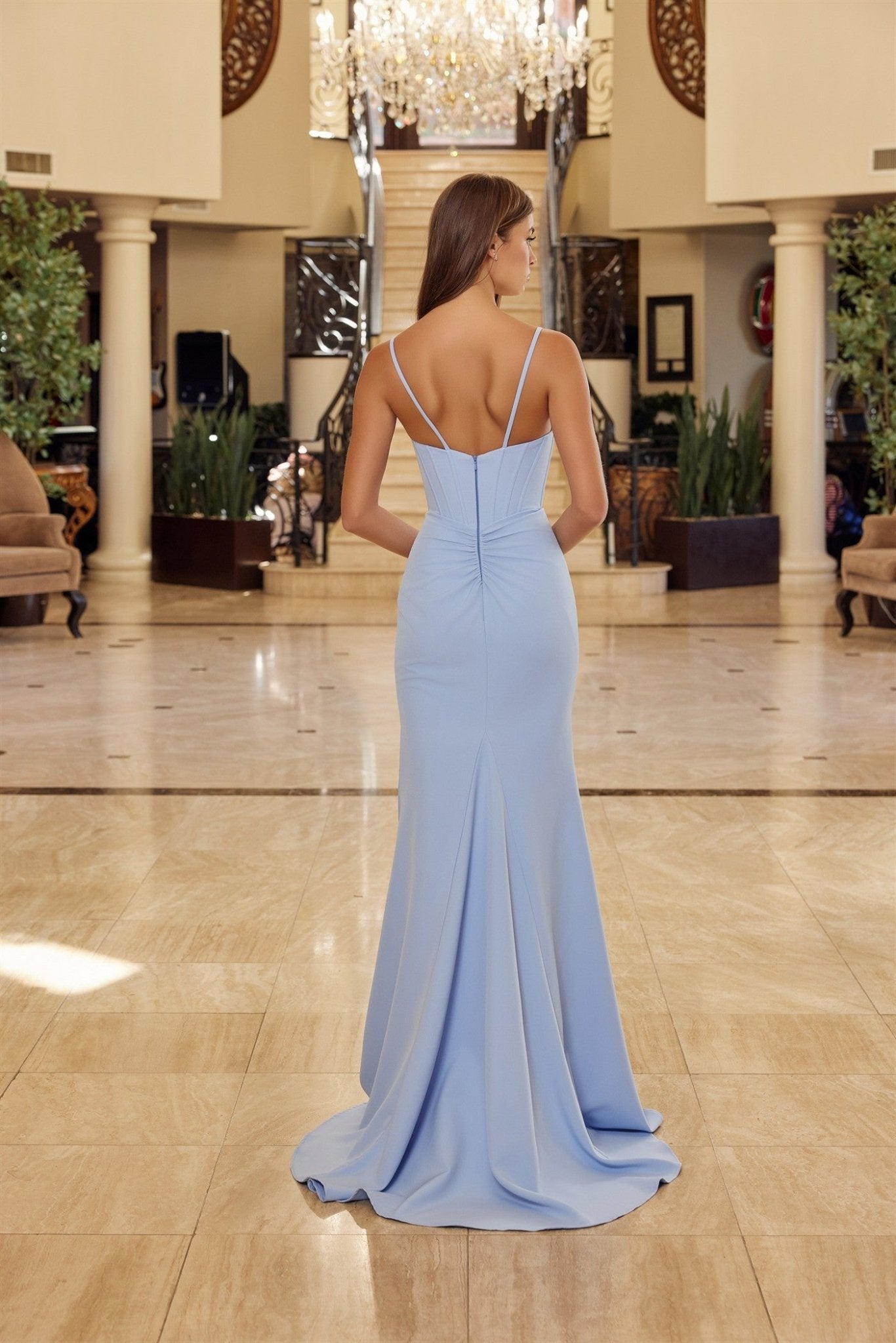 LING Satin V - Neck Corset Bow Detail Mermaid Prom & School Formal Dress in Australia | One Honey Boutique