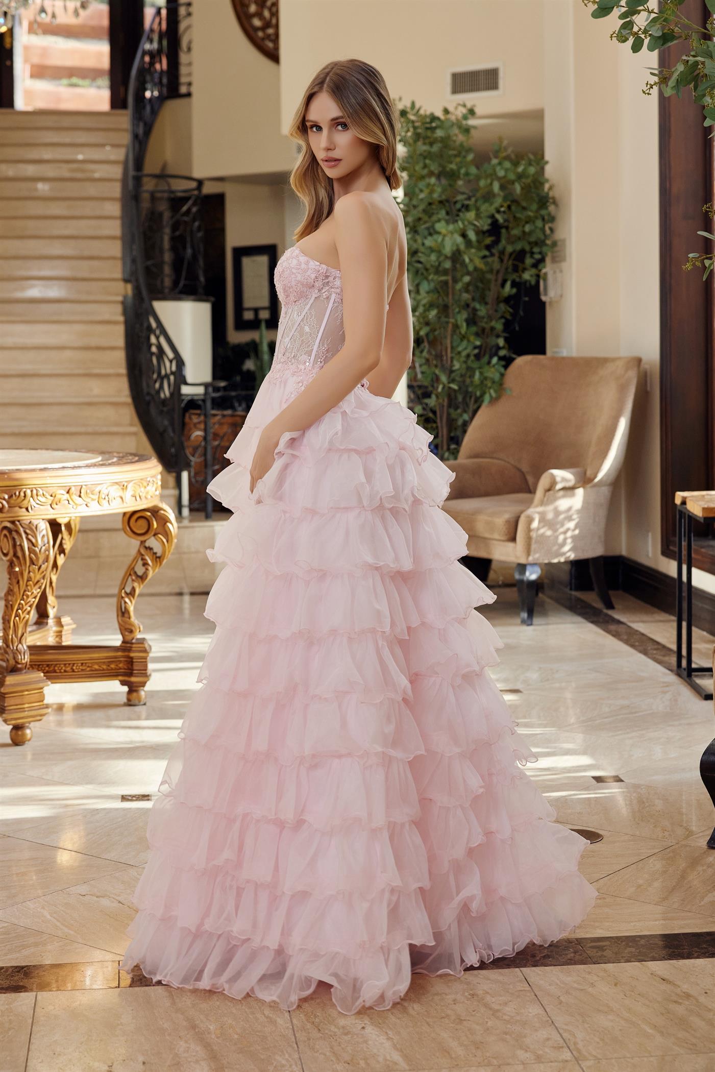 LEYLANI Layered Tulle Sweetheart Boned Corset A-Line Prom & School Formal Dress