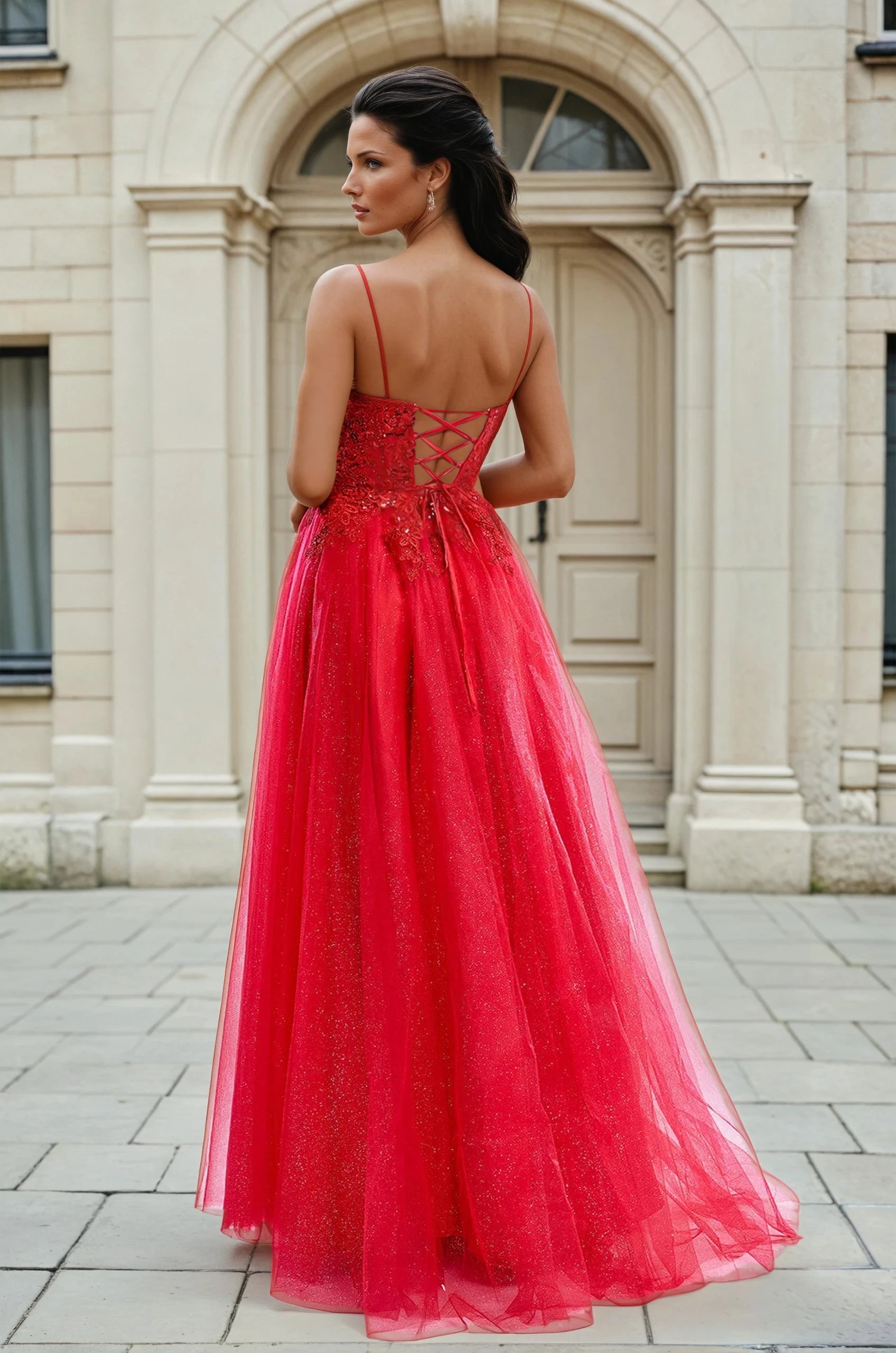 Honey Couture LYRA Corset Back Lace Bodice Tulle Formal Dress