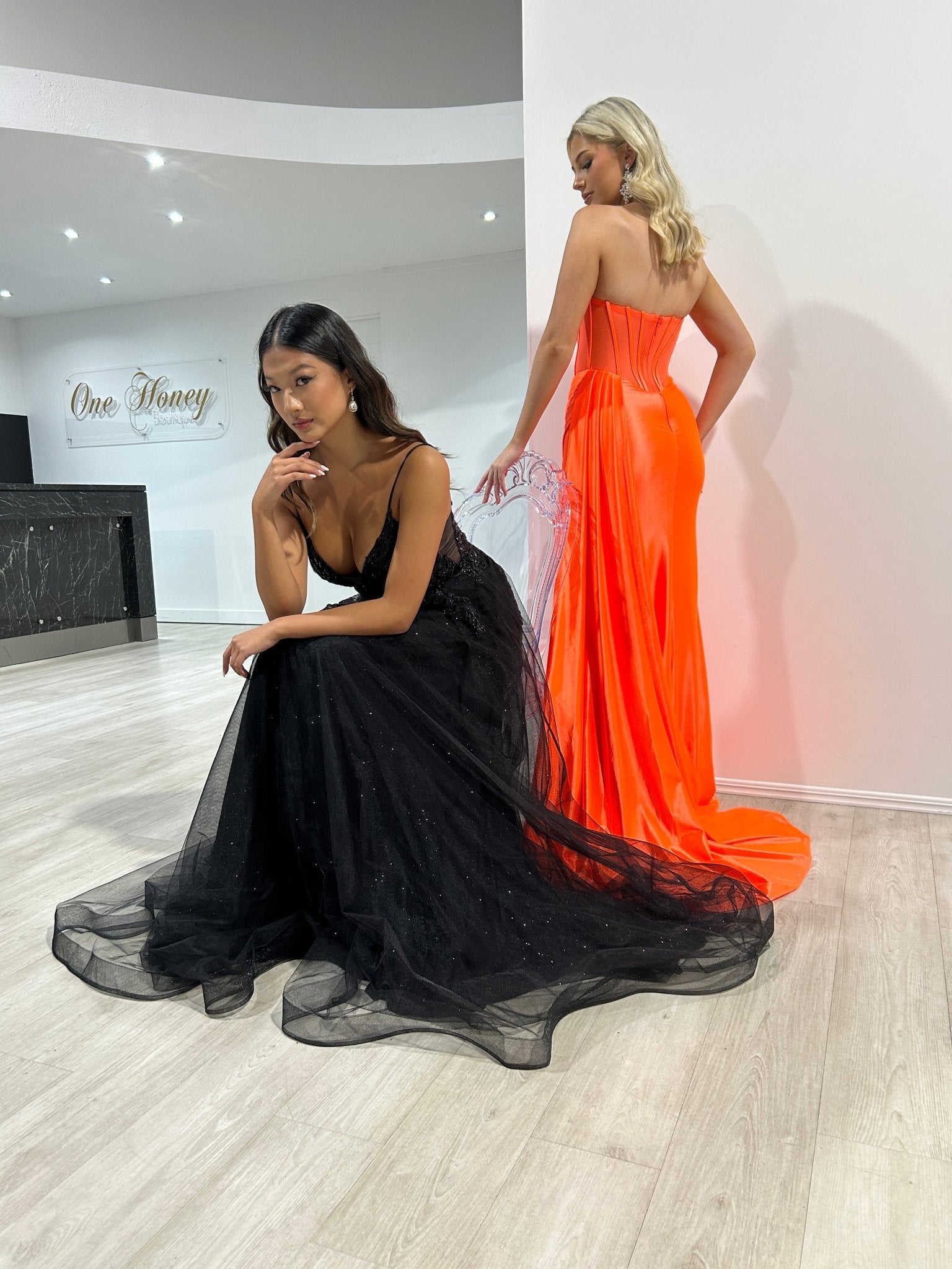 HAZEL Strapless Sheer Corset Bustier Silky Mermaid Formal Dress in Australia | One Honey Boutique