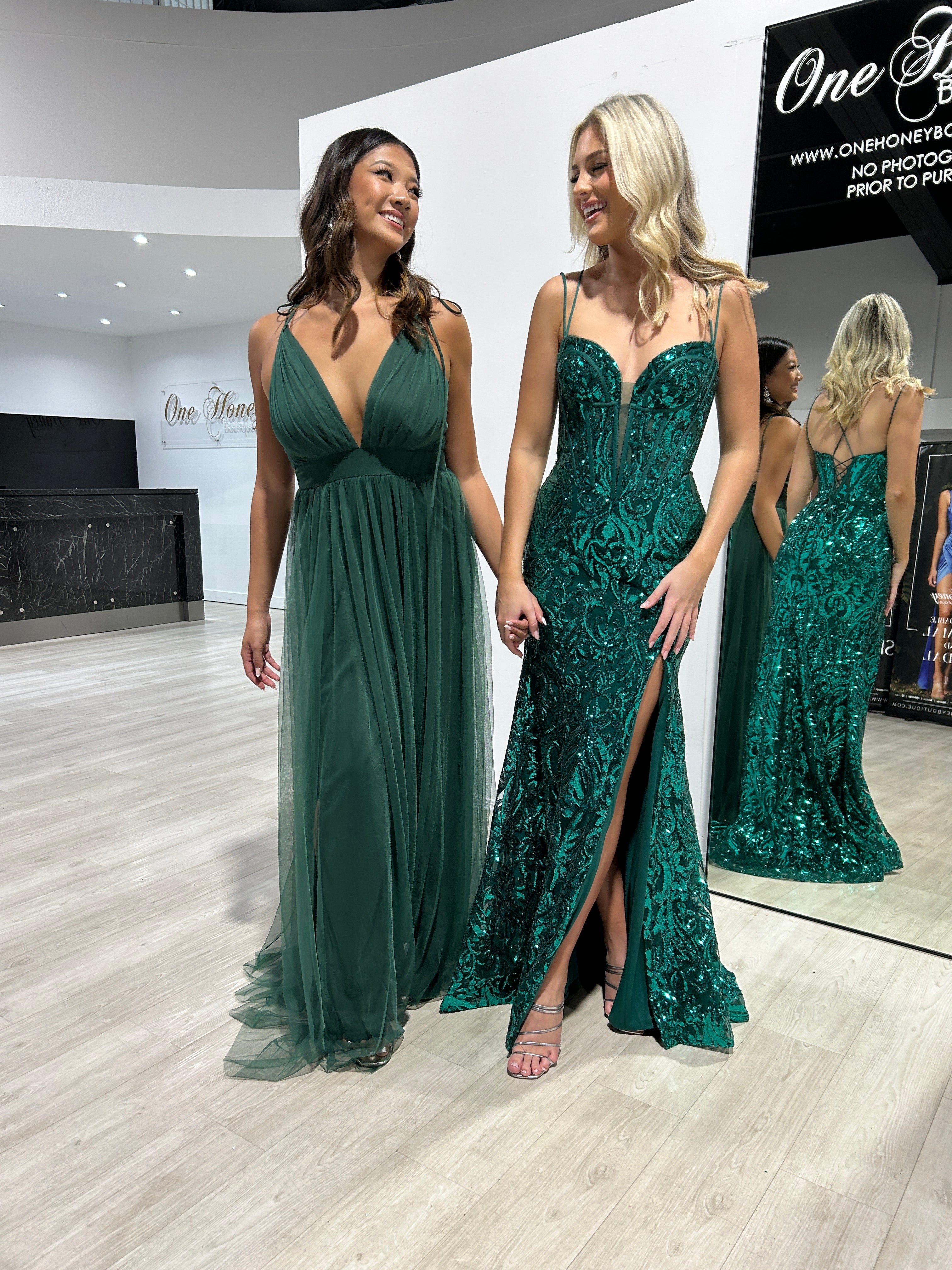 Honey Couture BEAU Emerald Tulle A-Line Formal Dress
