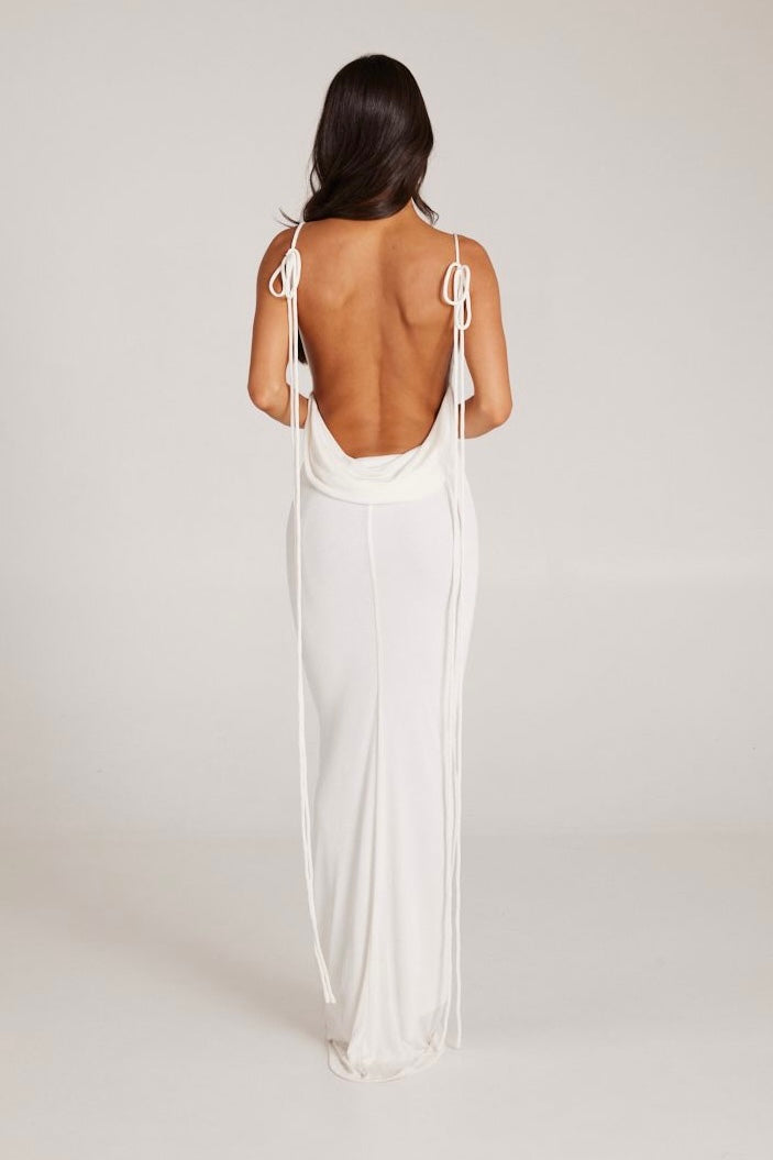 MÉLANI The Label CRISTINA White Drape Low Back Dress