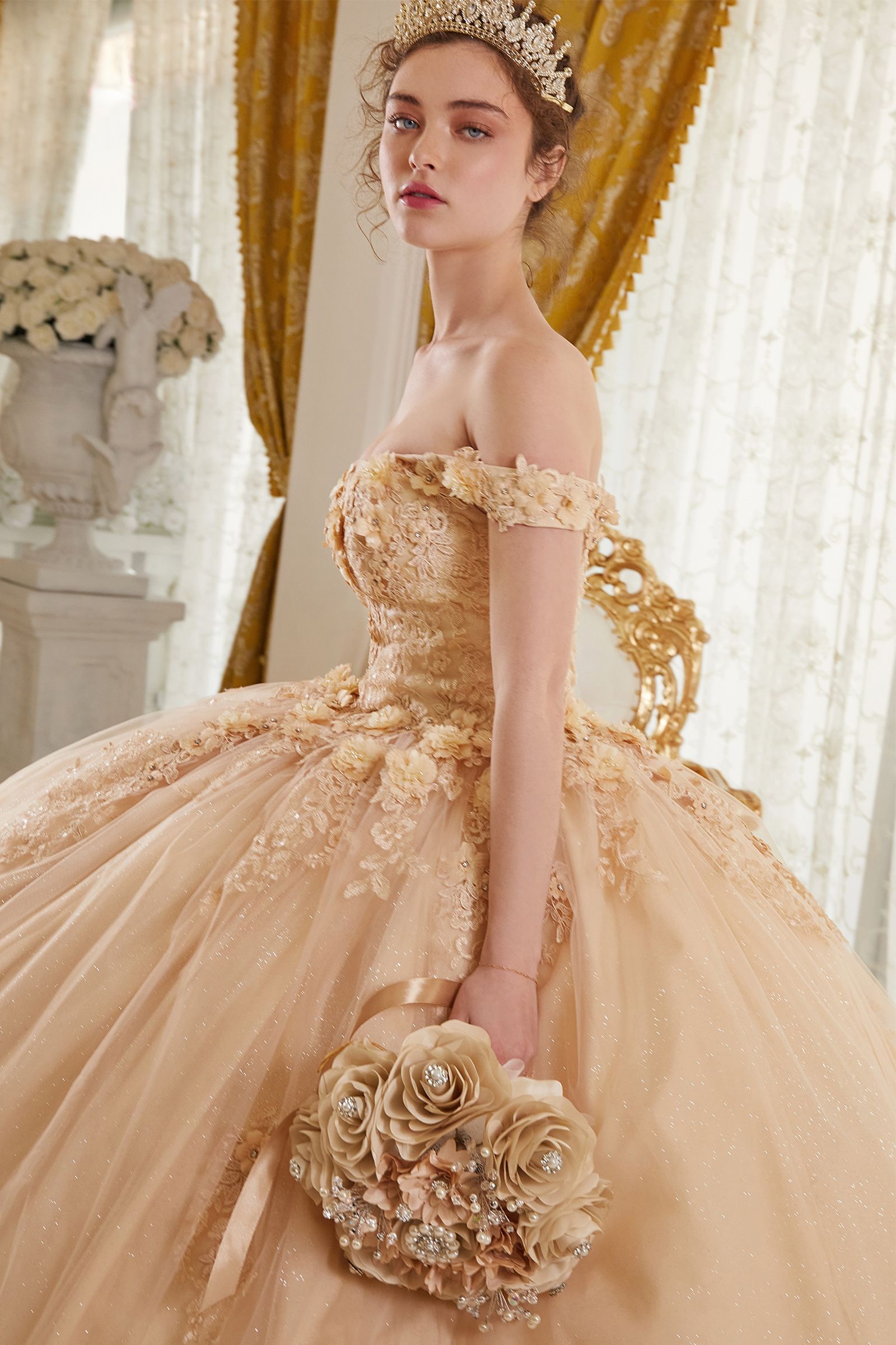 CATALISSE Floral Quinceañera Ball Gown with lace bodice and glitter tulle skirt, Brisbane to Gold Coast, Australia.