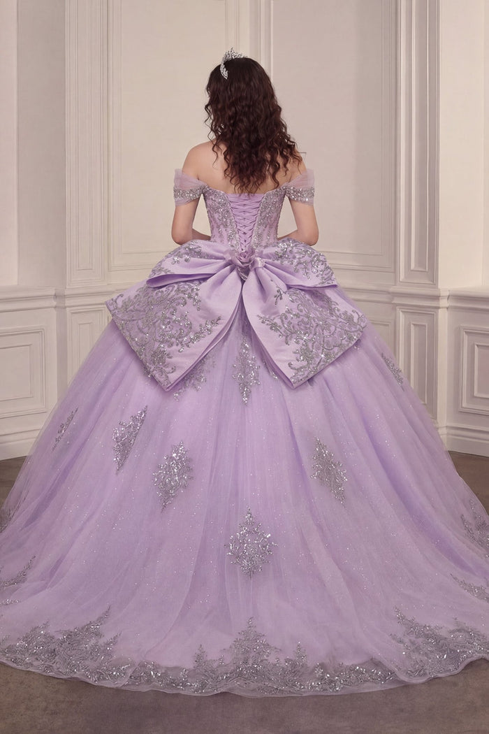 DILARA Off Shoulder Quinceañera Glitter Tulle Ball Gown