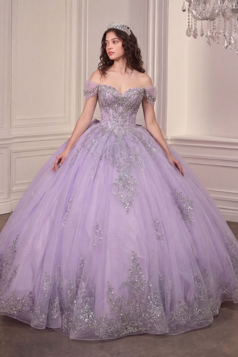 DILARA Off Shoulder Quinceañera Glitter Tulle Ball Gown