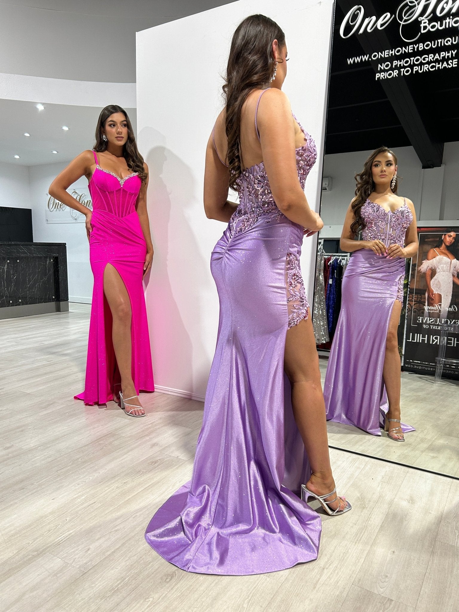 MALIA Diamante Embellished Stretch Glitter Corset Mermaid Formal Dress in Australia | One Honey Boutique