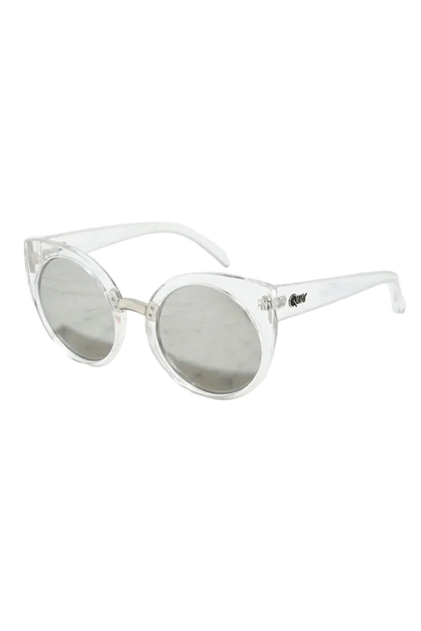 QUAY CHINA DOLL Clear Silver Mirror Oversized Cat Eye Sunglasses
