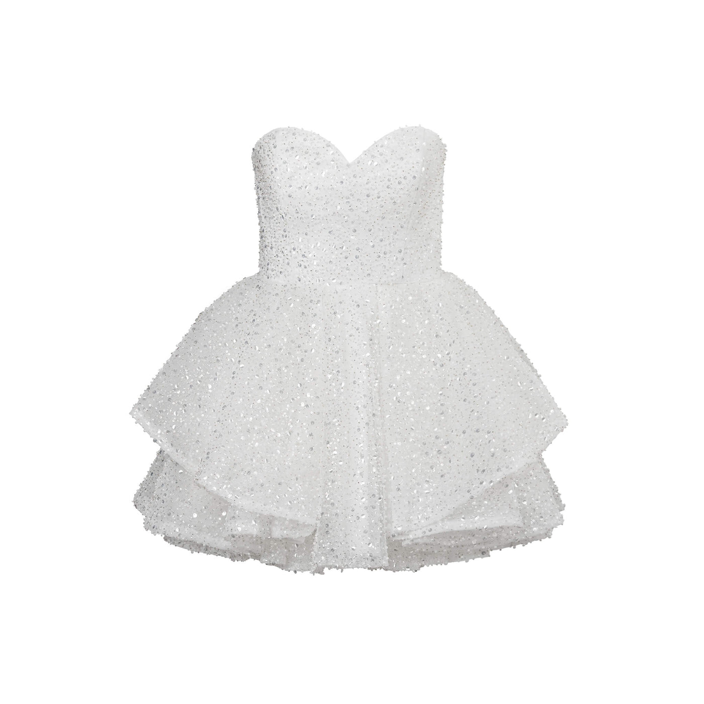 Fraulein Label SNOW WHITE White Strapless Pearl and Sequin Tiered Mini Hens Dress
