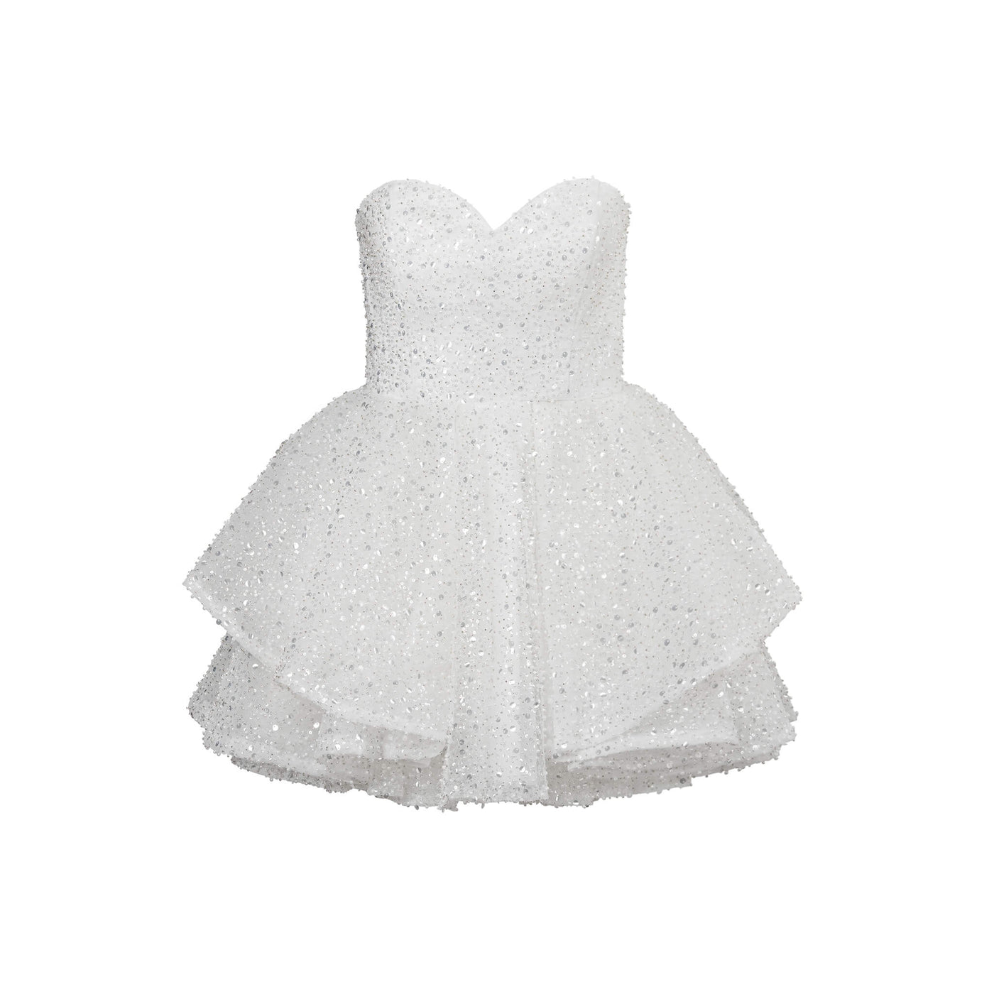Fraulein Label SNOW WHITE White Strapless Pearl and Sequin Tiered Mini Hens Dress