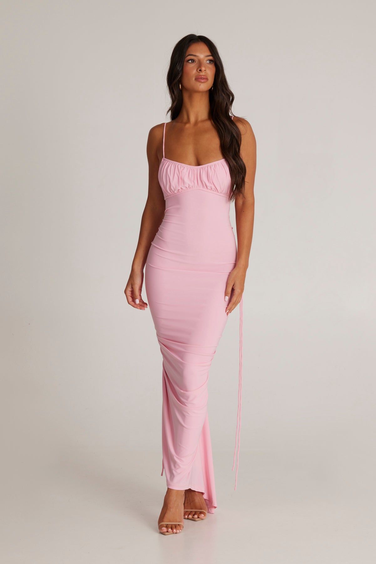 MÉLANI The Label ZAHARA Pastel Pink Form Fitted Midi Dress