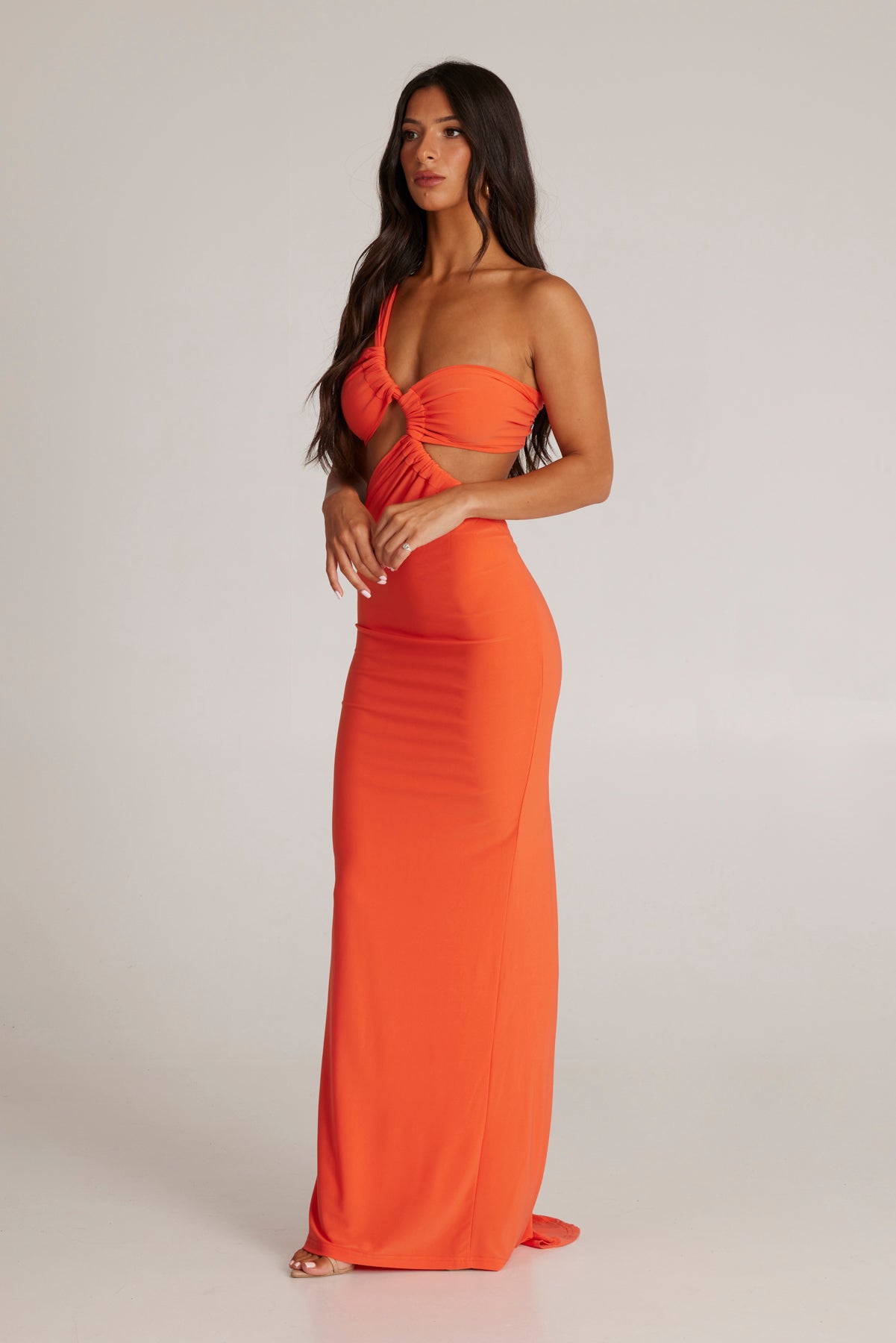 MÉLANI The Label SARI Coral Cut Out Form Fitted Midi Dress
