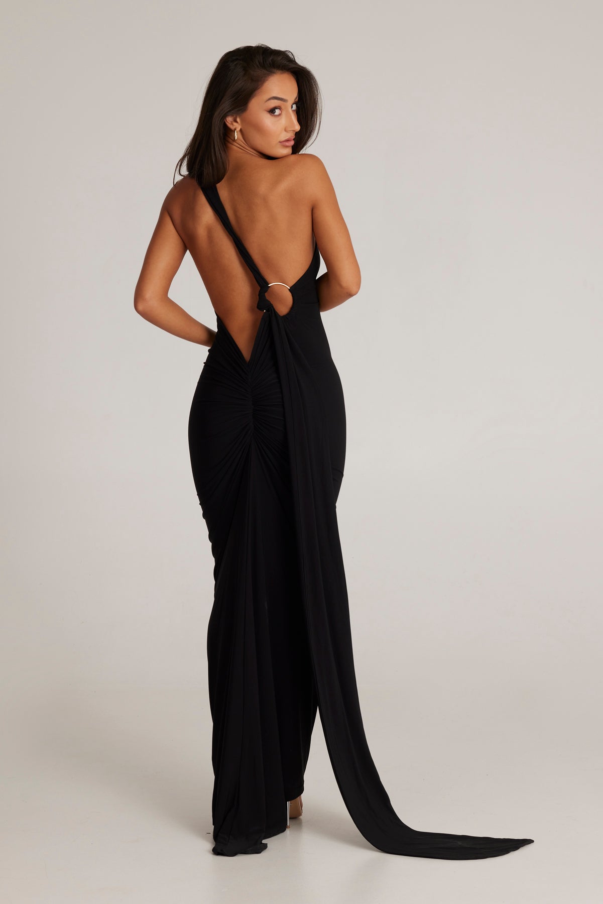 MÉLANI The Label CONSTANTINA Black Asymmetric Halterneck Midi Dress