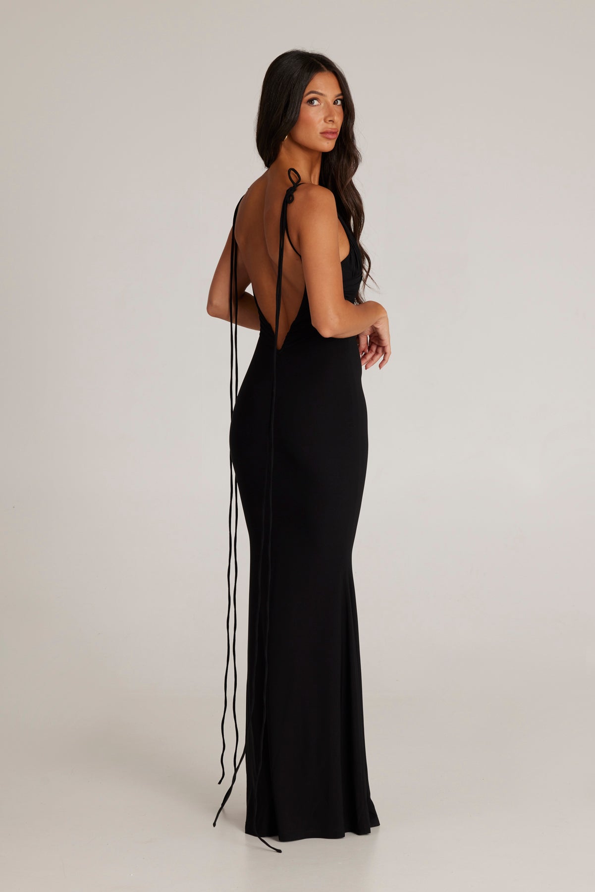 MÉLANI The Label ANTONIA Black Low Back Midi Dress