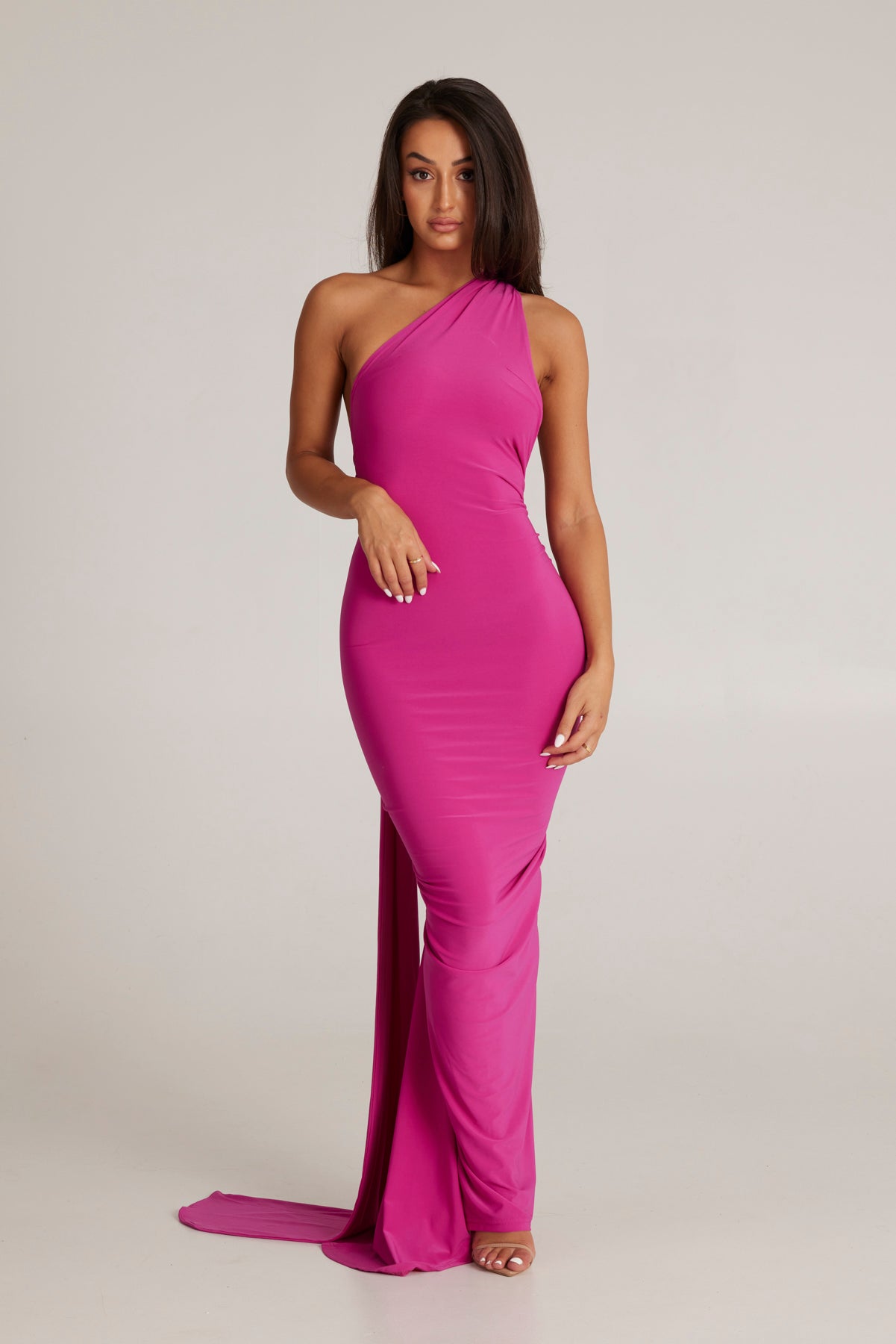 MÉLANI The Label CONSTANTINA Berry Asymmetric Halterneck Midi Dress