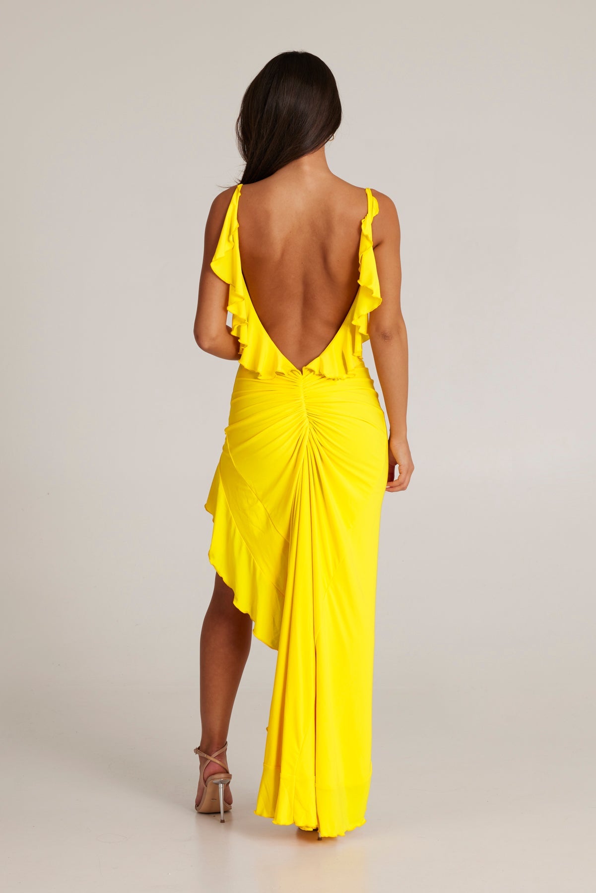 MÉLANI The Label GABRIELLA Yellow Low Back Bum Ruching Dress