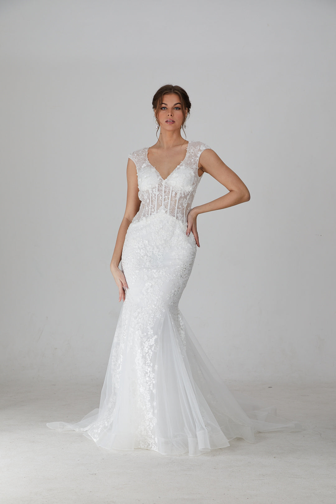 BelleAmour Couture GENEVIEVE White Lace Mermaid Bridal Gown