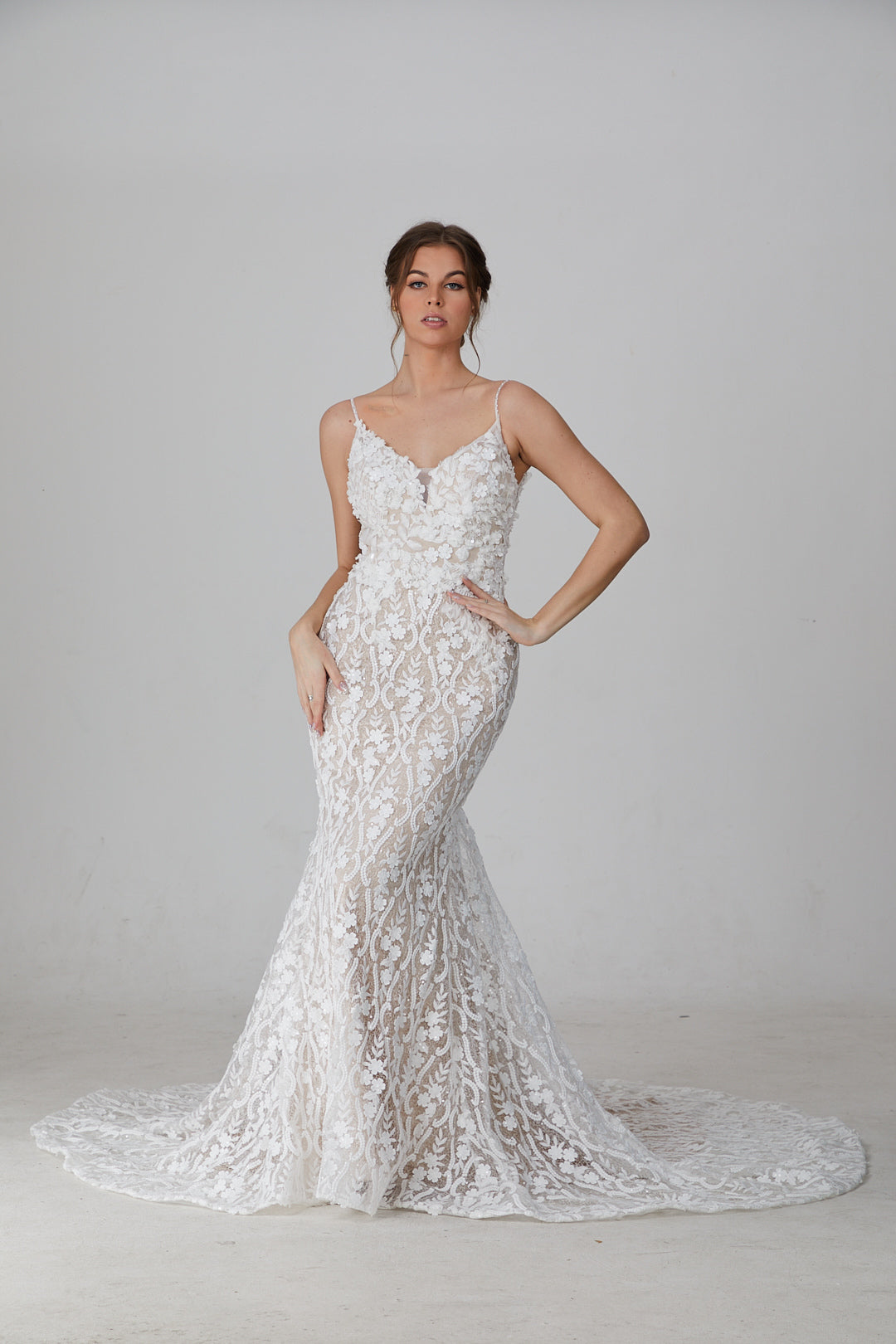 BelleAmour Couture MIRANDA White Lace Mermaid Bridal Gown