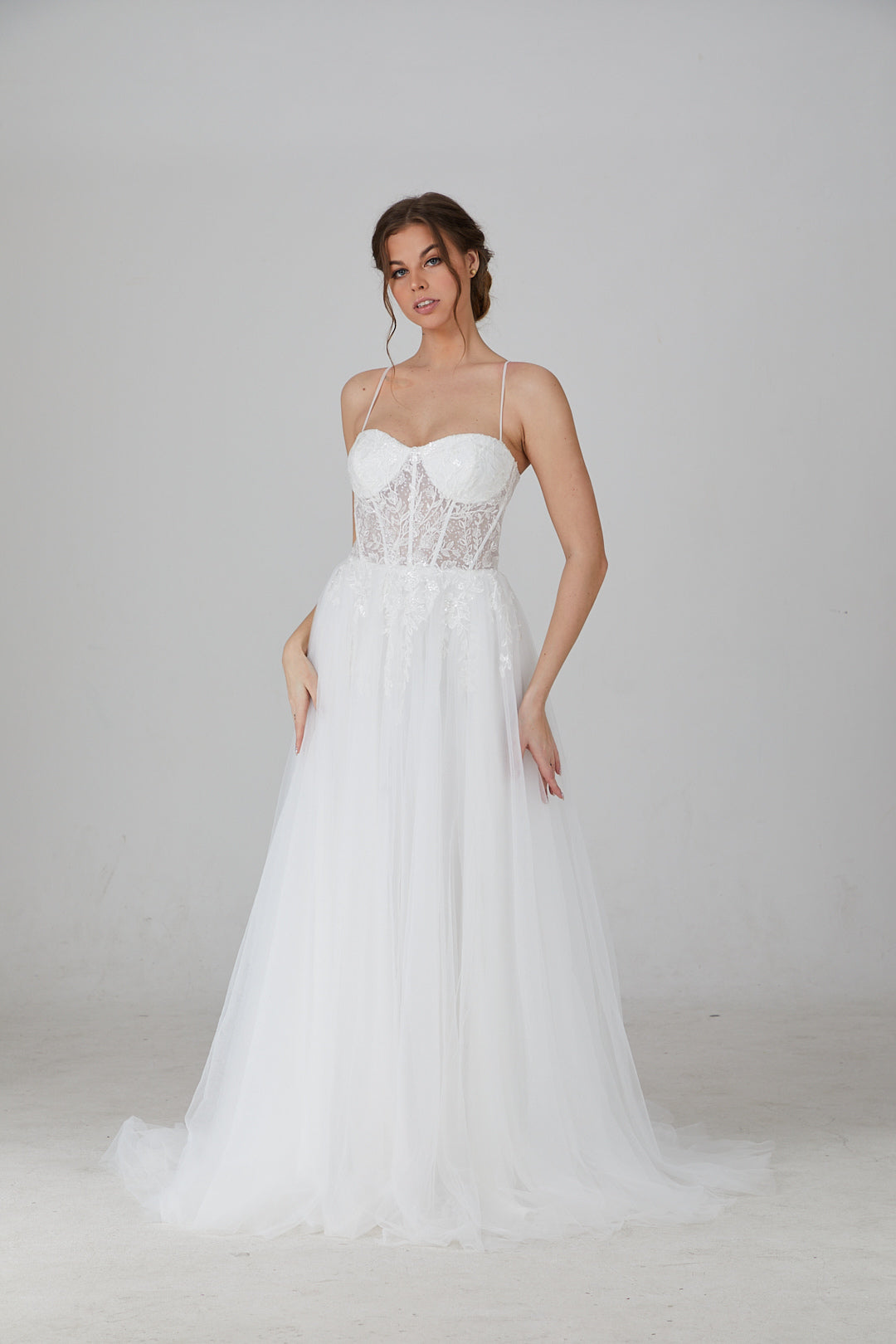 BelleAmour Couture ALESSANDRA White Tulle Bustier A Line Bridal Gown