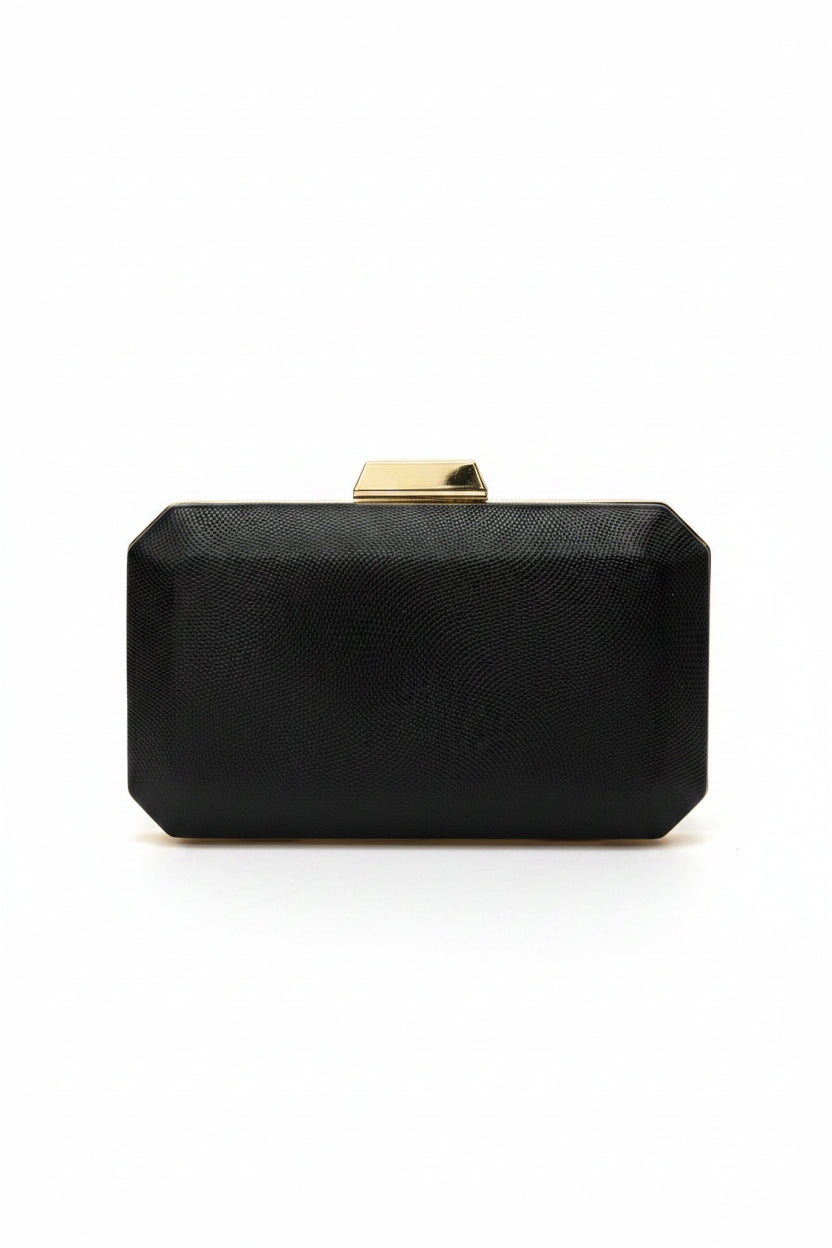 Honey Couture SIENNA Textured Metallic Box Clutch Bag