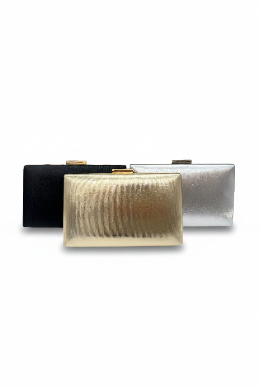 Honey Couture MONACO Metallic Box Clutch Bag