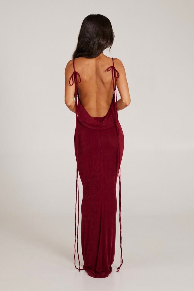 MÉLANI The Label CRISTINA Wine Drape Low Back Dress