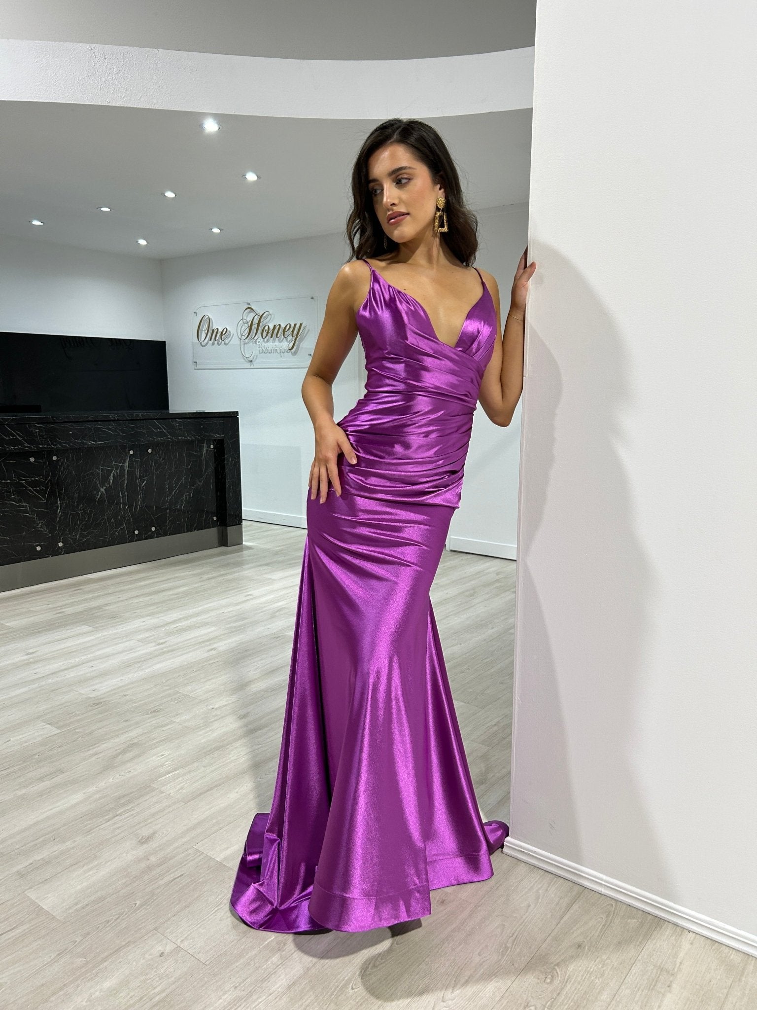 CHARLIE Stretch Satin Mermaid Prom & Formal Dress in Australia | One Honey Boutique