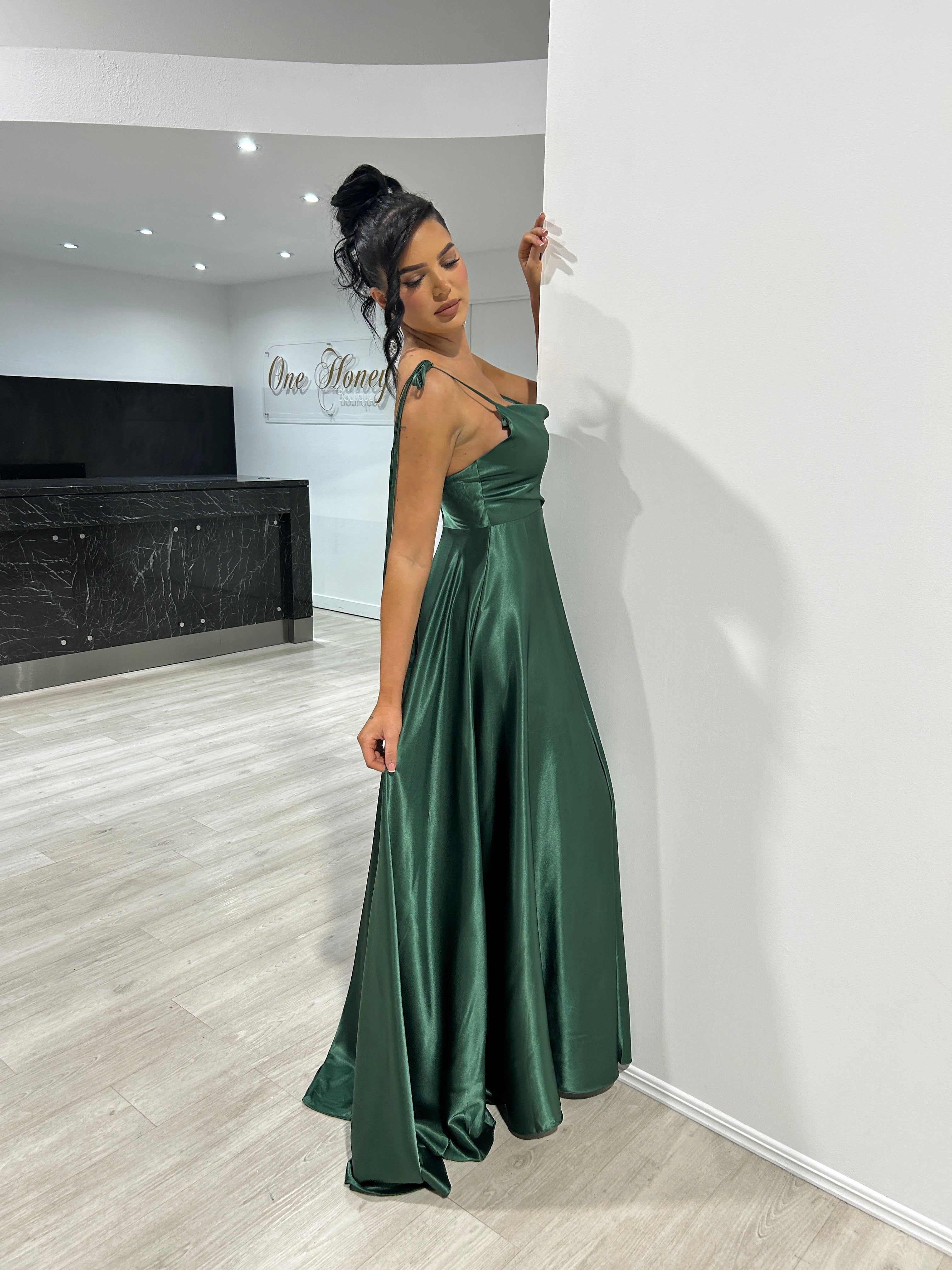 Honey Couture XENA Emerald Tie Up A-Line Formal Bridesmaid Dress