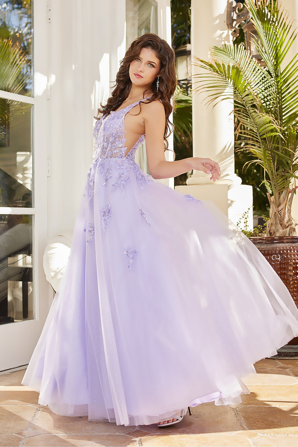 OH3090 A Line Long Formal Floral Glitter Prom Formal Dress