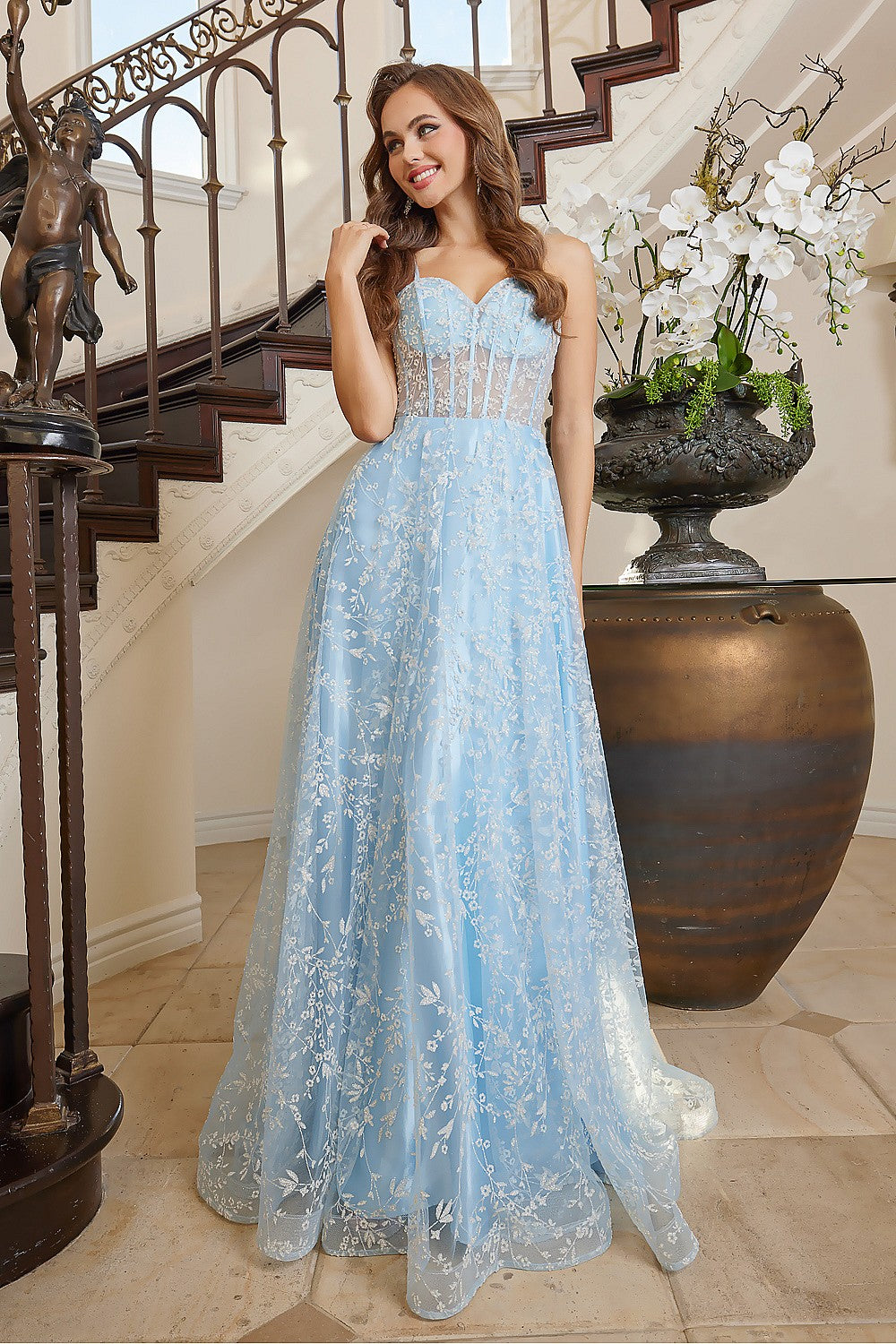 OH3095 A Line Floral Evening School Formal Prom Dress