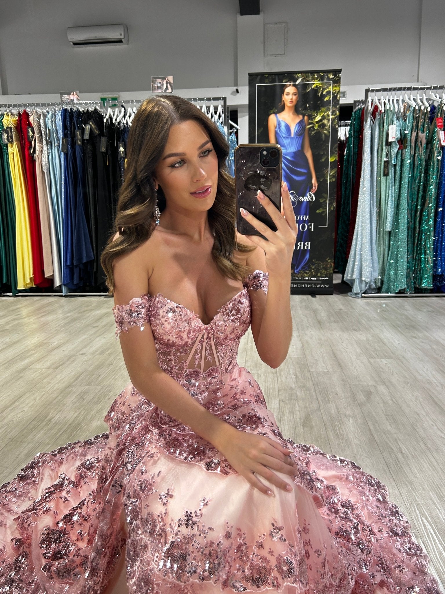 TANISHA Tulle Glitter Frilly A Line Prom & Formal Ball Gown in Australia | One Honey Boutique