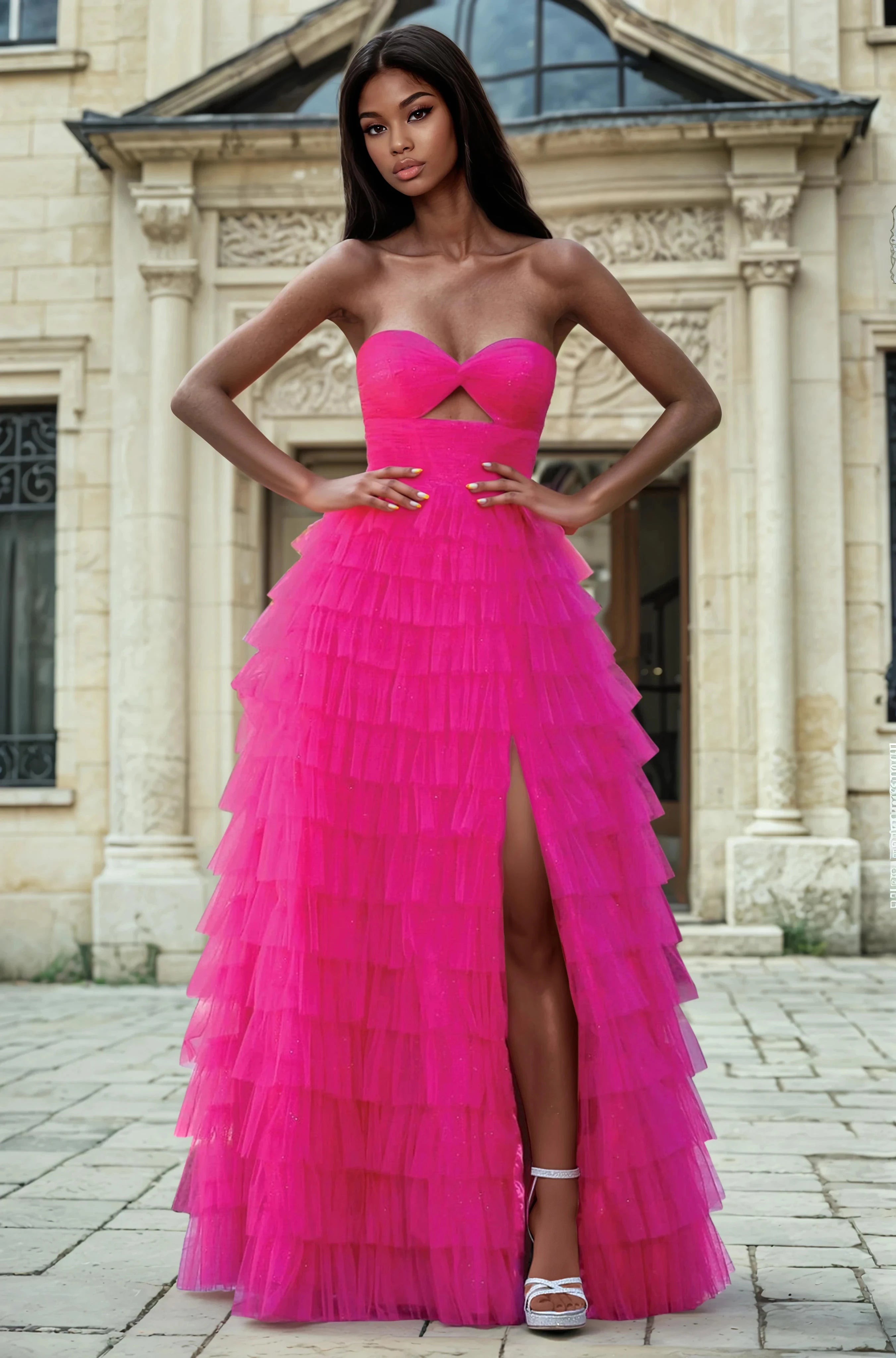 OH3204 Prom Long Tiered A Line School Formal Prom Dress