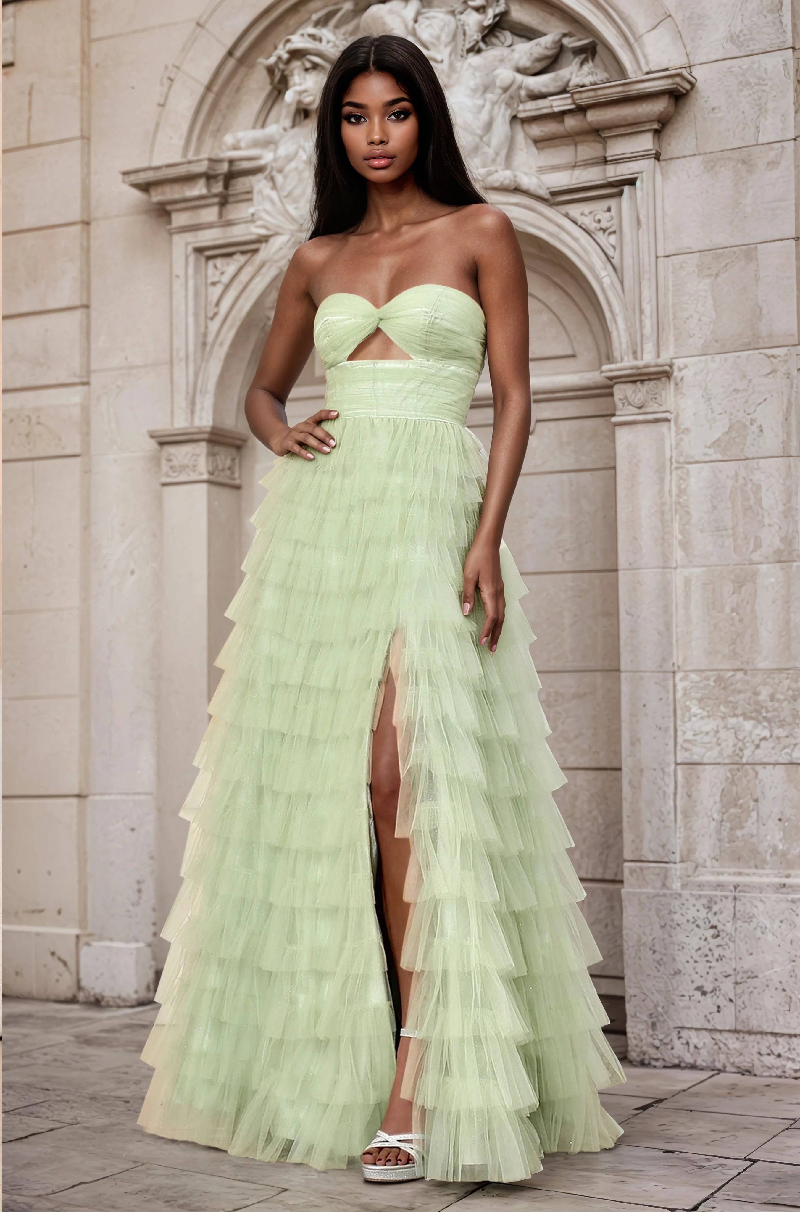 OH3204 Prom Long Tiered A Line School Formal Prom Dress