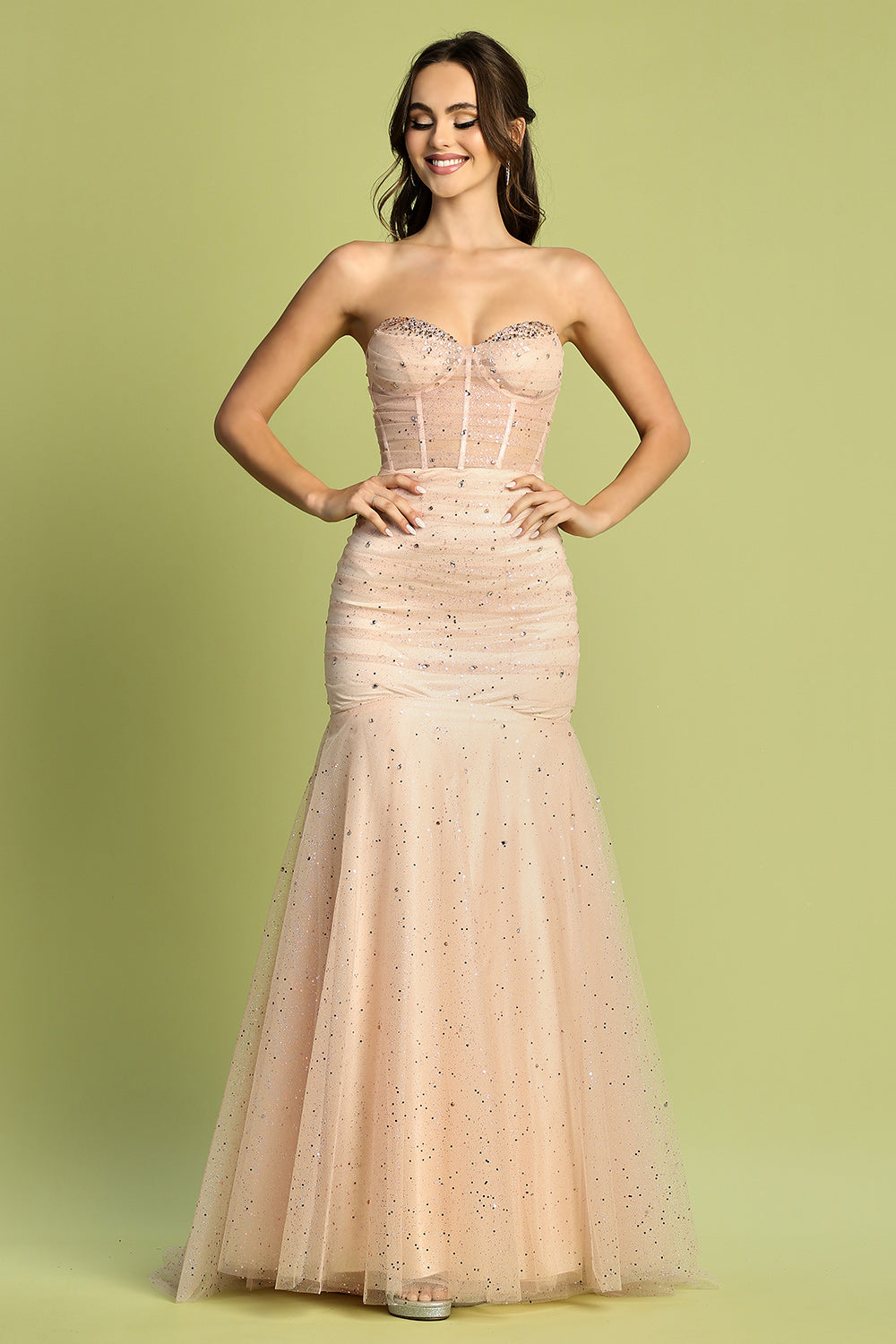 LAINEY Glitter Sweetheart Neckline Strapless Corset Prom & Formal Dress