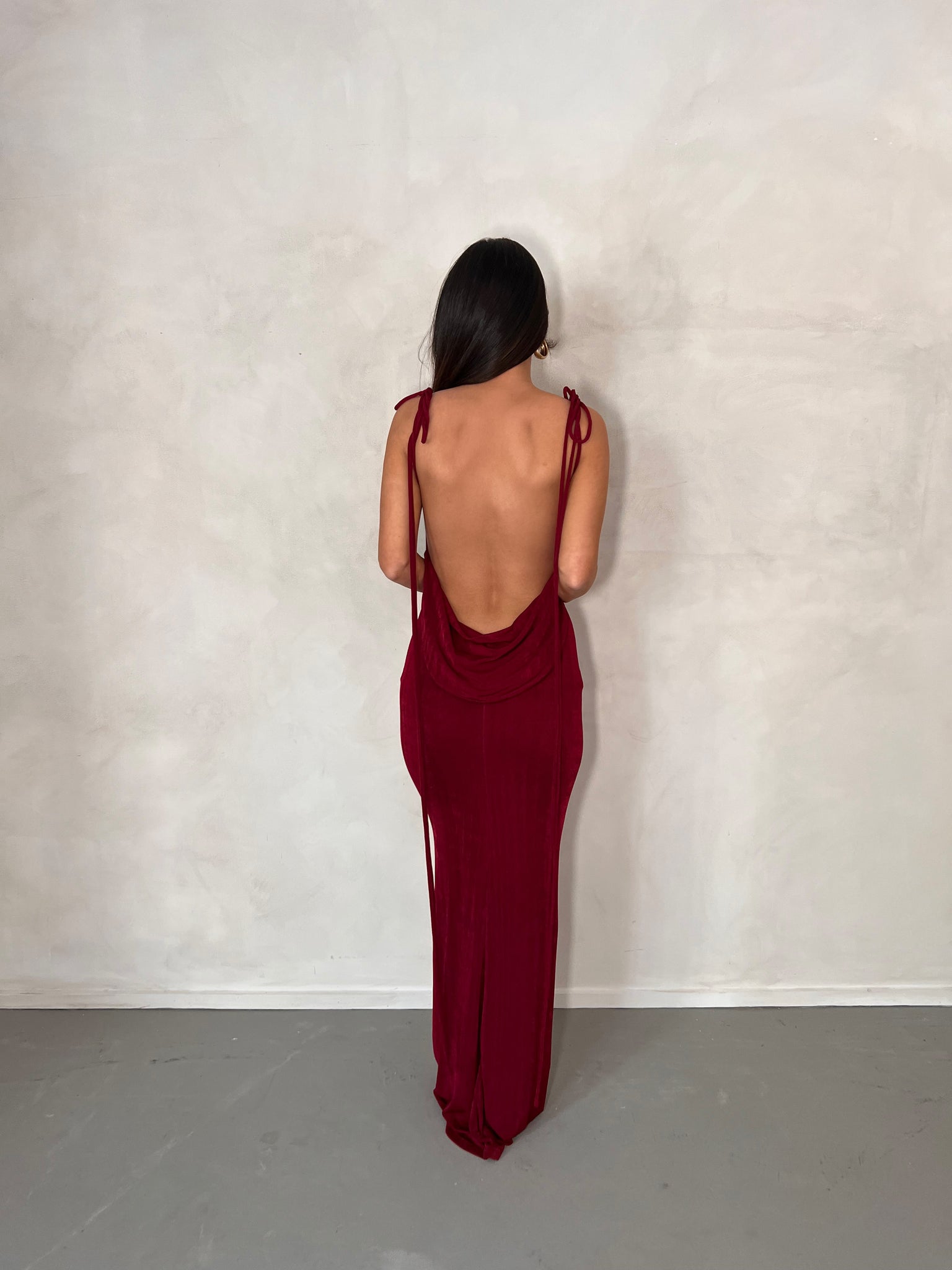 MÉLANI The Label CRISTINA Wine Drape Low Back Dress