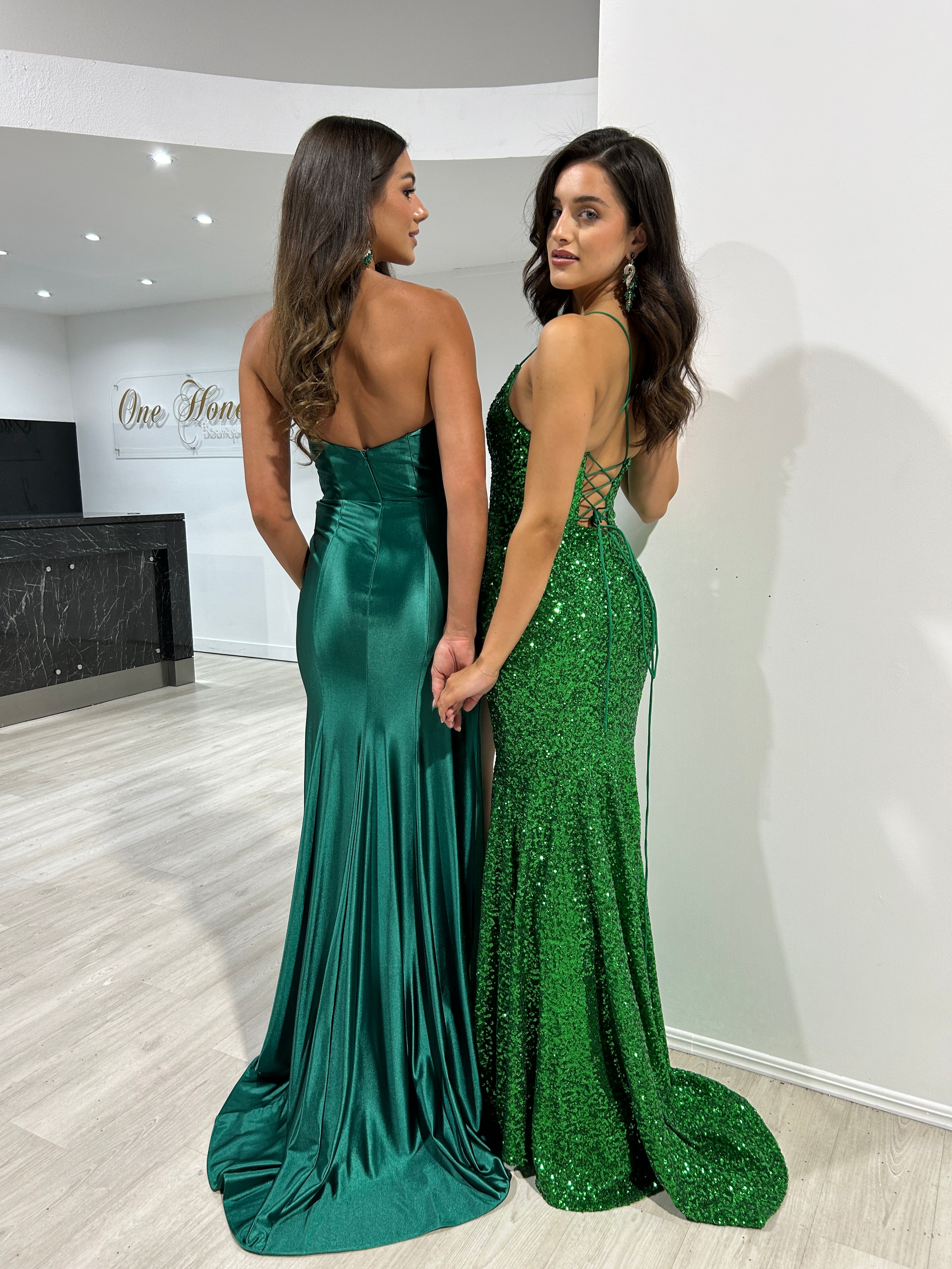 Honey Couture NORMA Emerald Sequin Mermaid Formal Dress