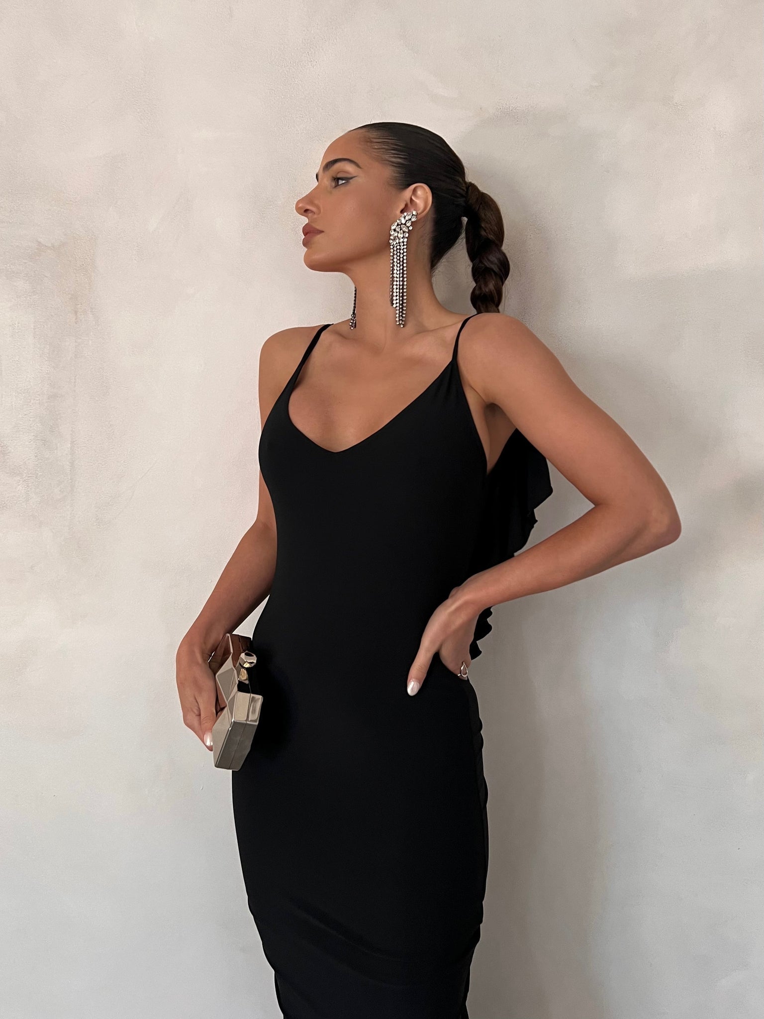 MÉLANI The Label BELLA Black Low Back Midi Dress