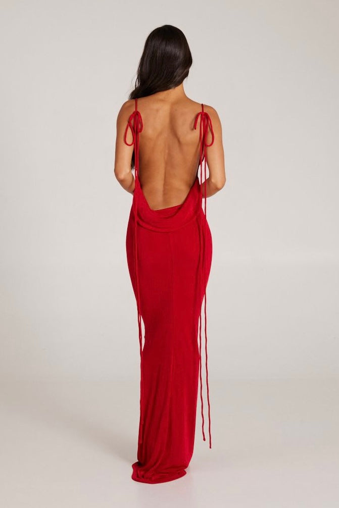MÉLANI The Label CRISTINA Red Drape Low Back Dress