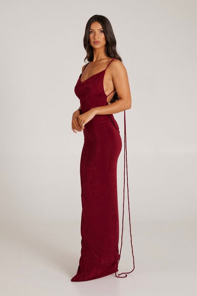 MÉLANI The Label CRISTINA Wine Drape Low Back Dress