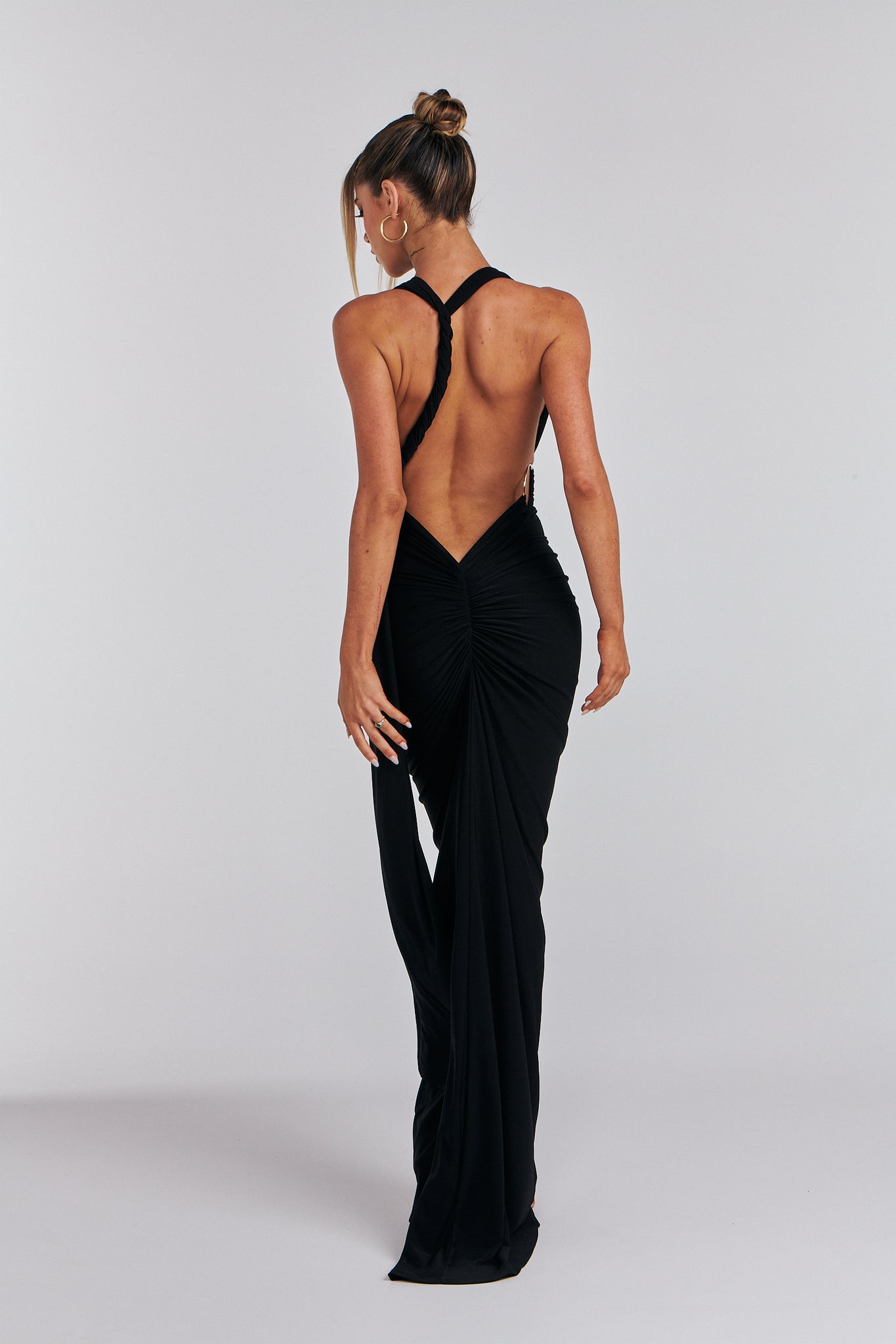 MÉLANI The Label IZABELLA Black Multi Tie Form Fitted Midi Dress