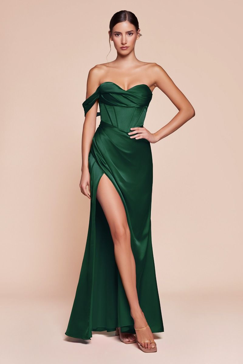 ANYA One Shoulder Satin Corset Bridesmaid Semi Formal Dress with pleated neckline and leg slit. Evening gown. Brisbane to Gold Coast.