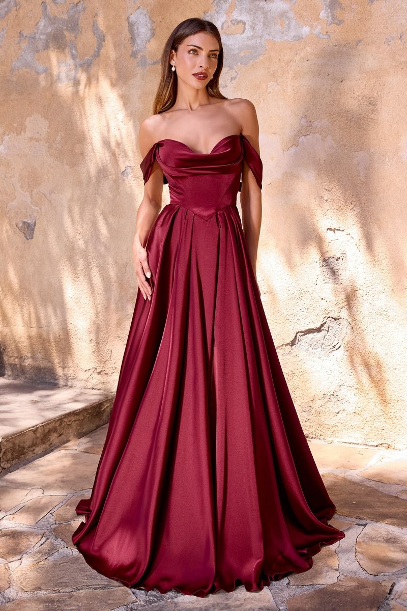 LARSA Off Shoulder V Front Corset Bodice A Line Prom Dress