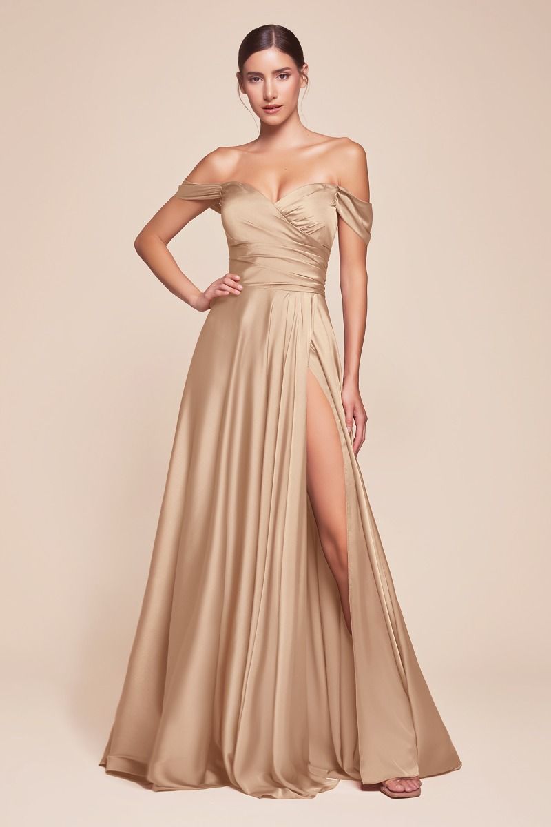 AURA Curve Off Shoulder Silky A Line Bridesmaid Formal Dress